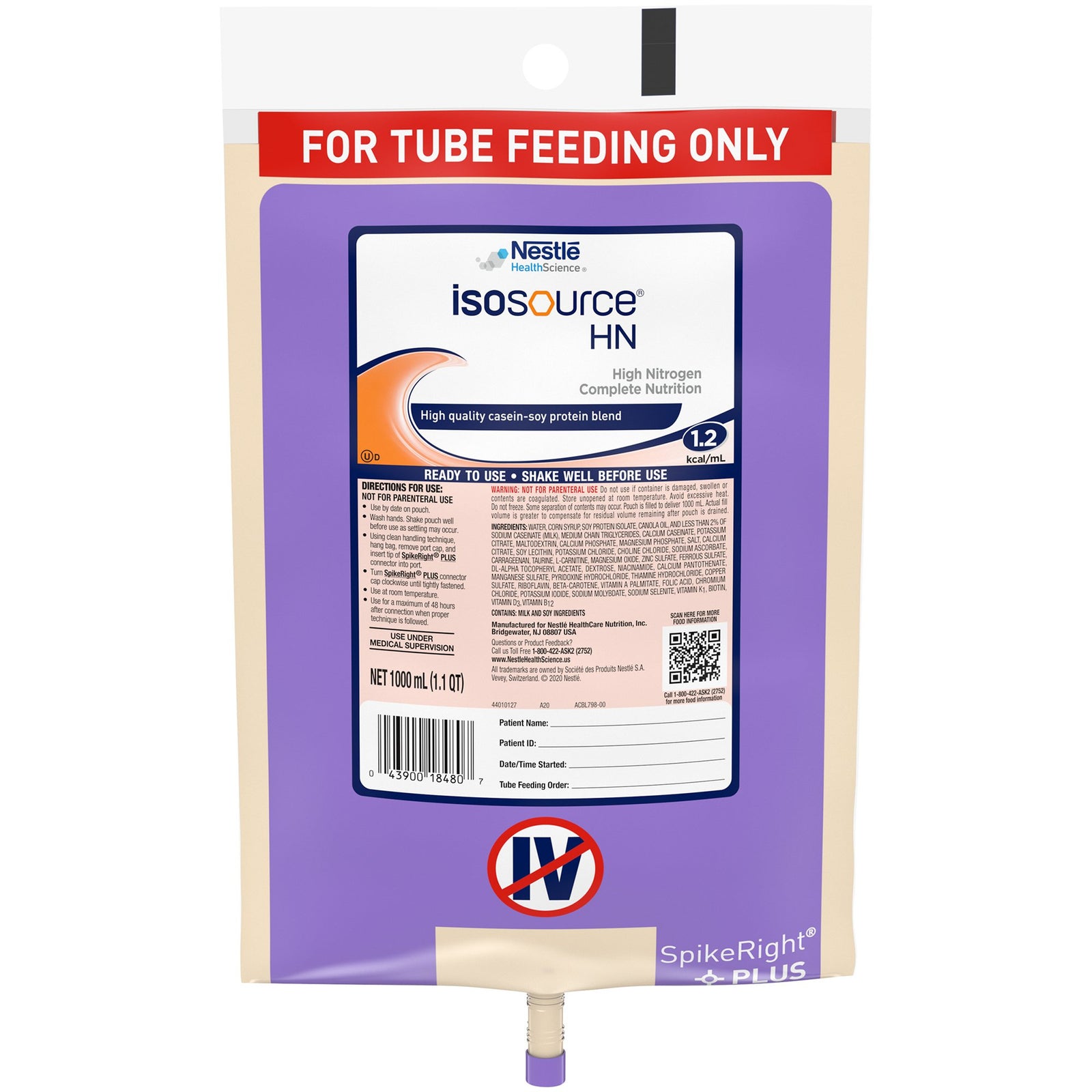 Isosource® HN Ready to Hang Tube Feeding Formula, 33.8 oz. Bag