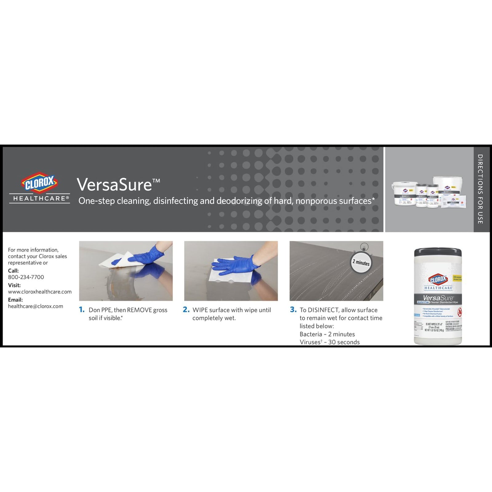 Clorox Healthcare VersaSure Alcohol-Free Cleaner Disinfectant Wipes