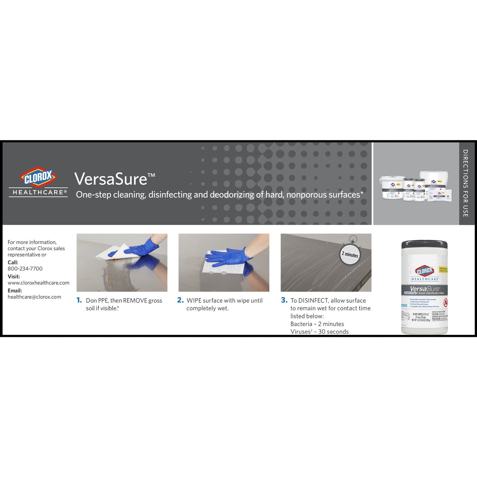 Clorox Healthcare VersaSure Alcohol-Free Cleaner Disinfectant Wipes