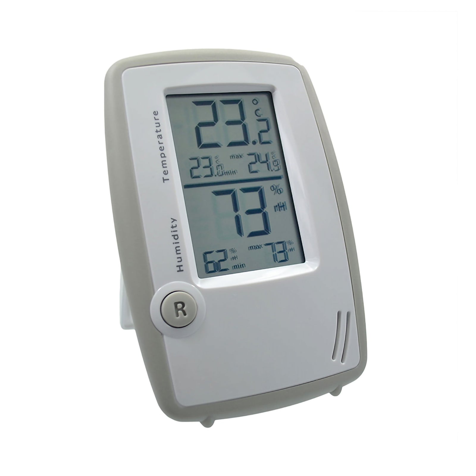 Digital Thermometer / Hygrometer Fahrenheit / Celsius 14° To 158° F (-10° To 70° C) Internal Sensor Flip-Out Stand / Hanging Battery Operated