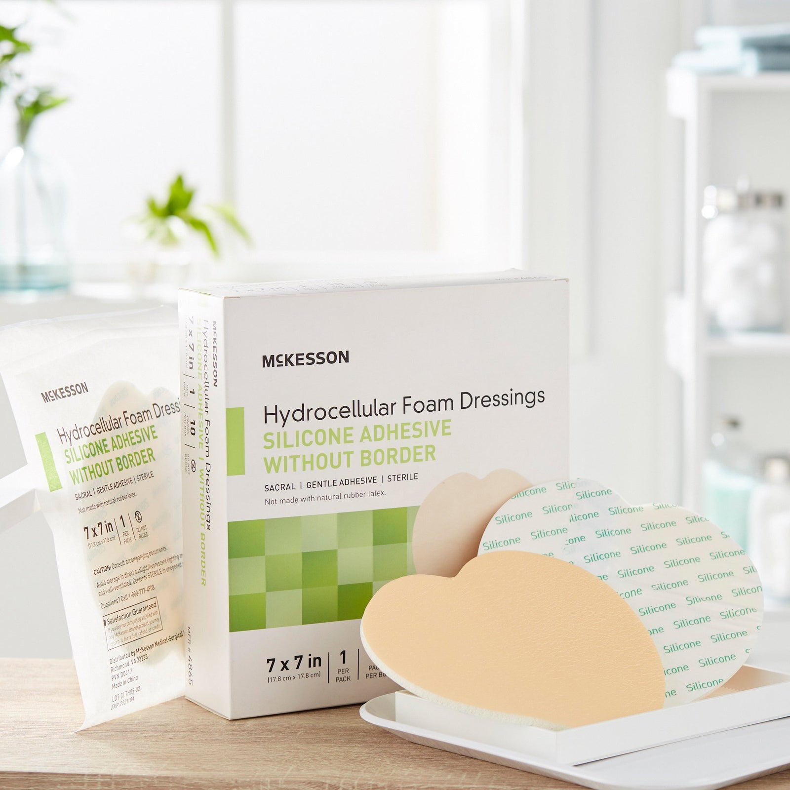 McKesson Hydrocellular Foam Dressings Silicone Adhesive Without Border