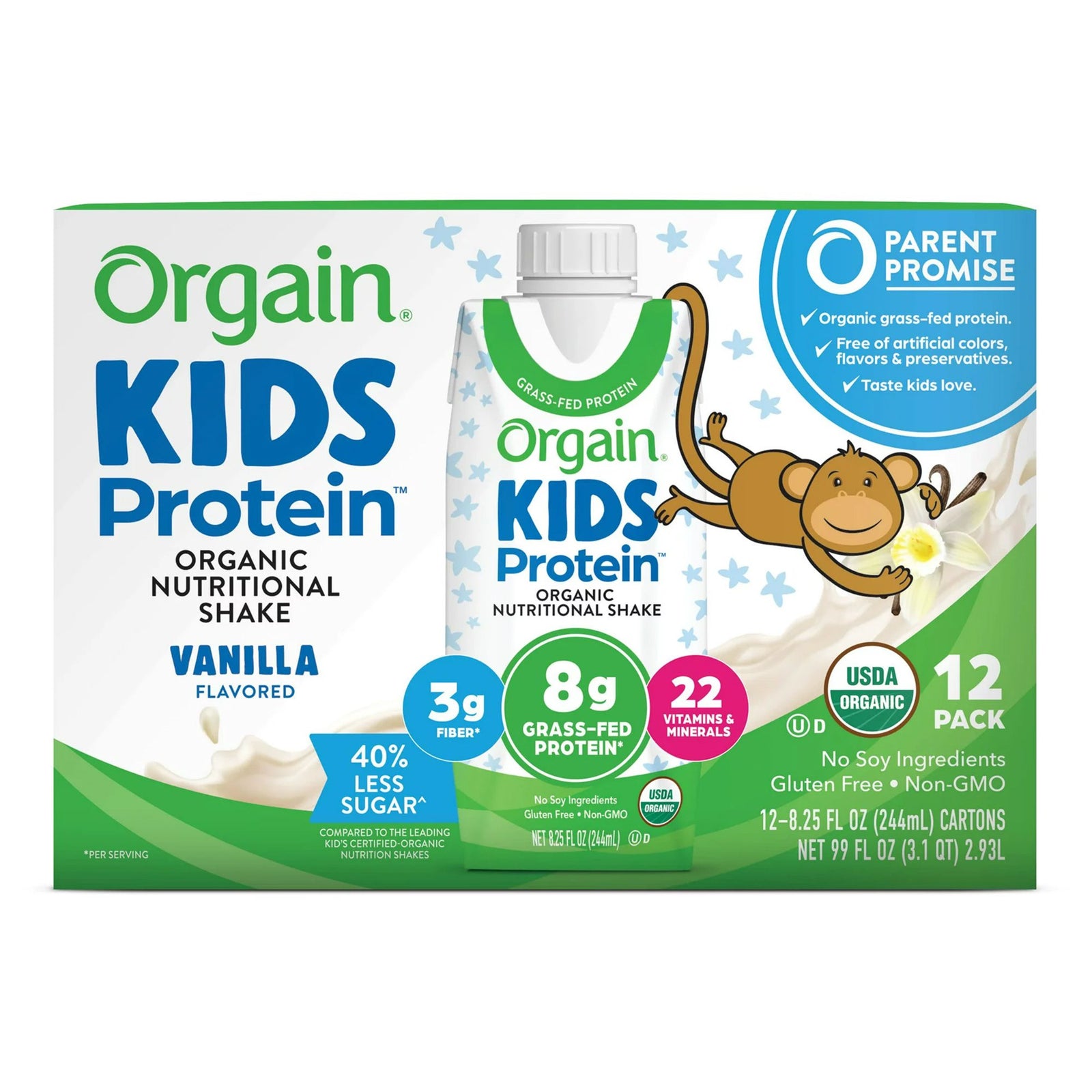 Orgain Kids 8g Protein Organic Nutritional Shake, Vanilla (8.25 fl