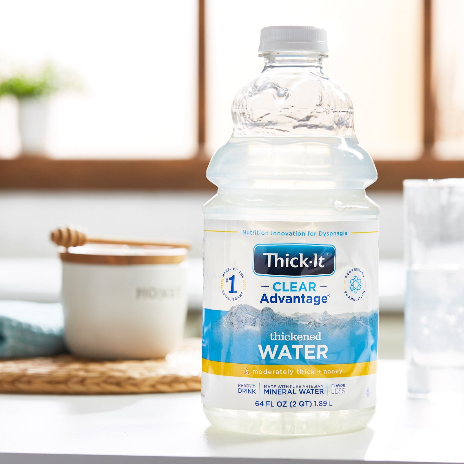 Thick-It Clear Advantage Thickened Water, Moderately Thick, Honey Consistency, Unflavored, 64-oz Container