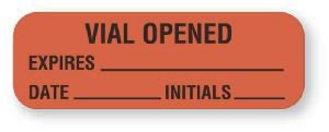 Pre-Printed Label Advisory Label Red Paper Vial Opened Expires Date Initials Black Quality Control Label 1/2 X 1-1/2 Inch