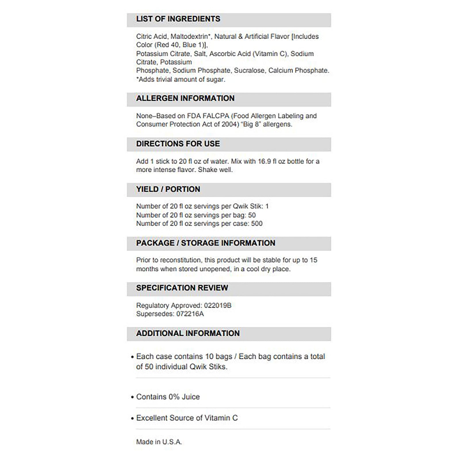 Sqwincher Quik Stik Zero Oral Electrolyte Solution