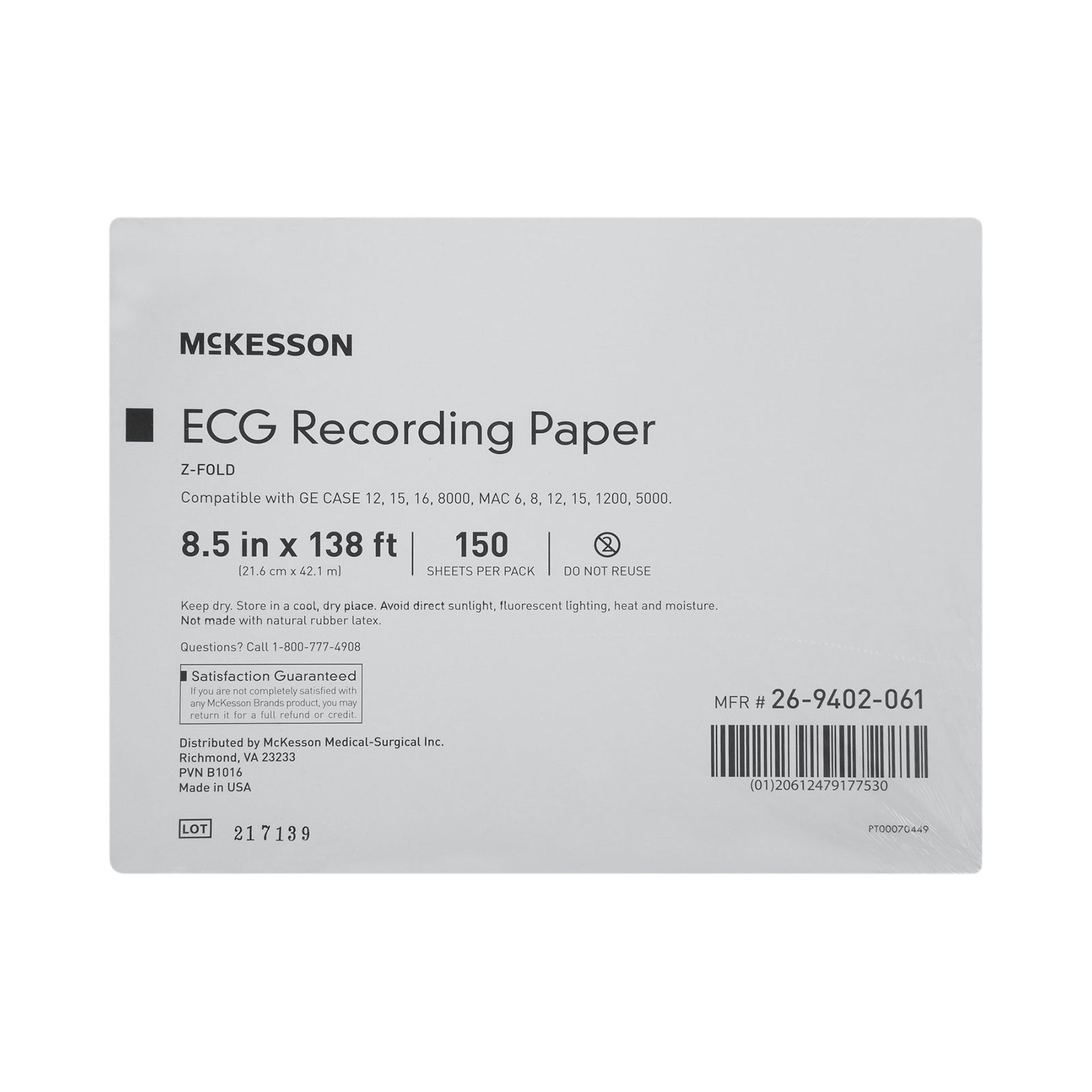 McKesson Z-Fold Thermal Diag. Rec. Paper 8.5"x 138ft Red Grid