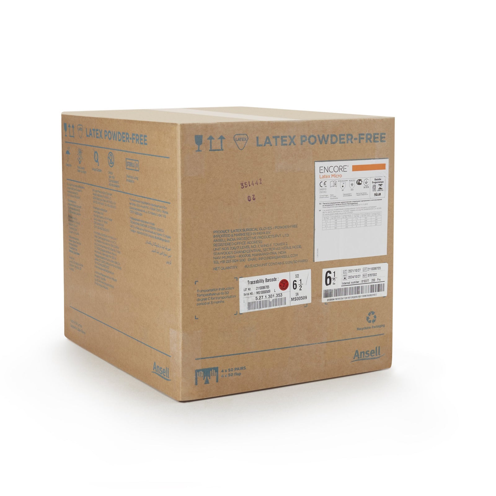 Encore MicrOptic Latex Standard Cuff Length Surgical Glove