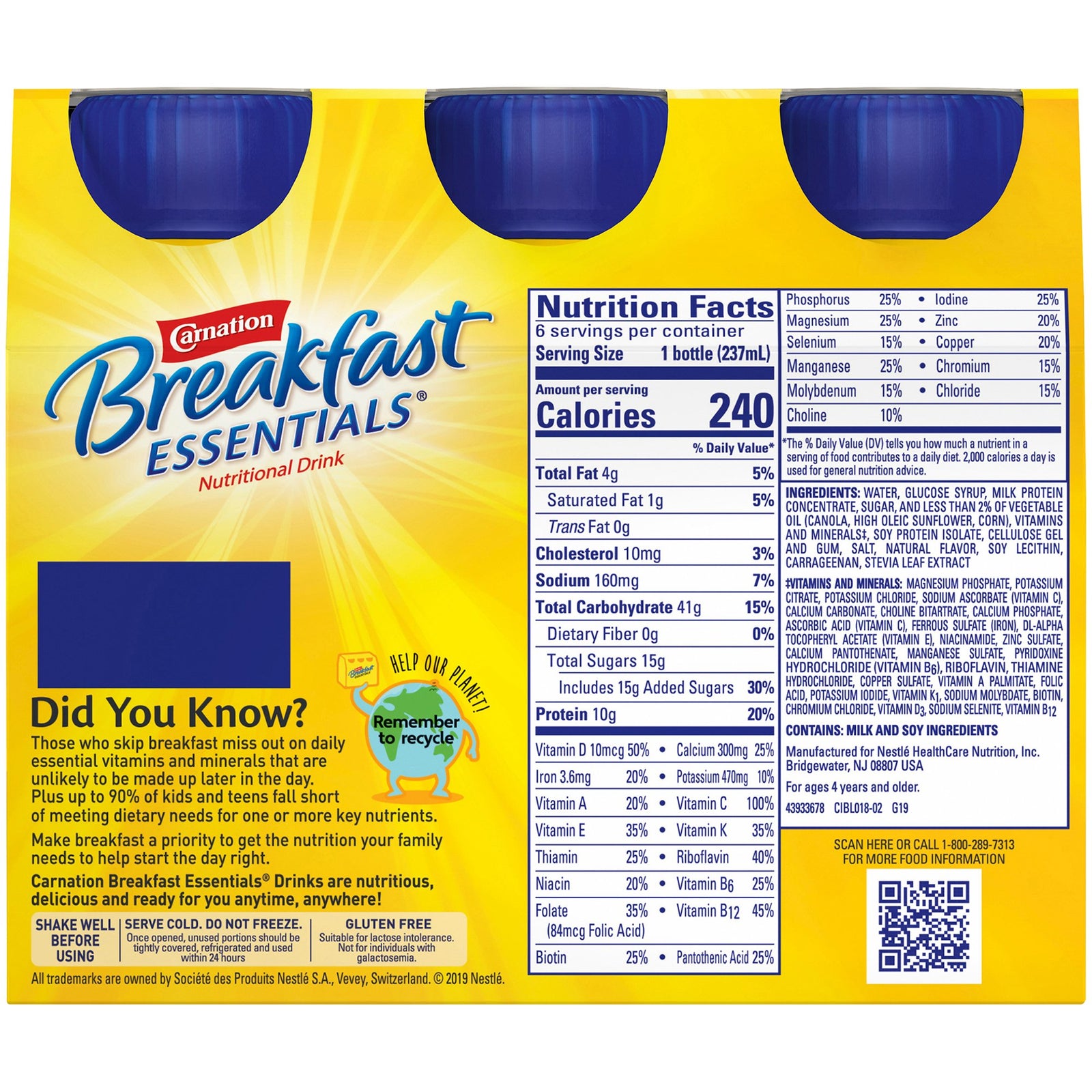 Nestle Healthcare Nutrition Carnation Breakfast Essentials, 240 Calories, Classic French Vanilla, 8 oz