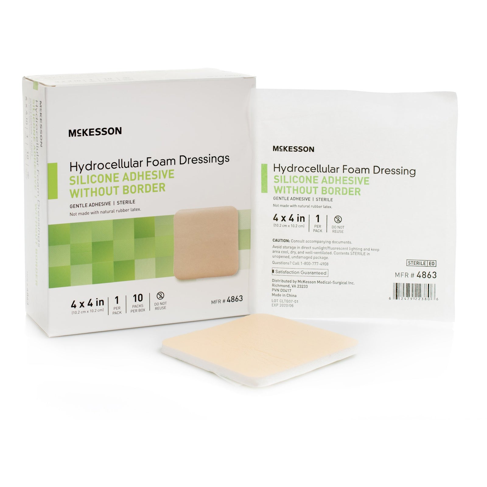 McKesson Hydrocellular Foam Dressings Silicone Adhesive Without Border