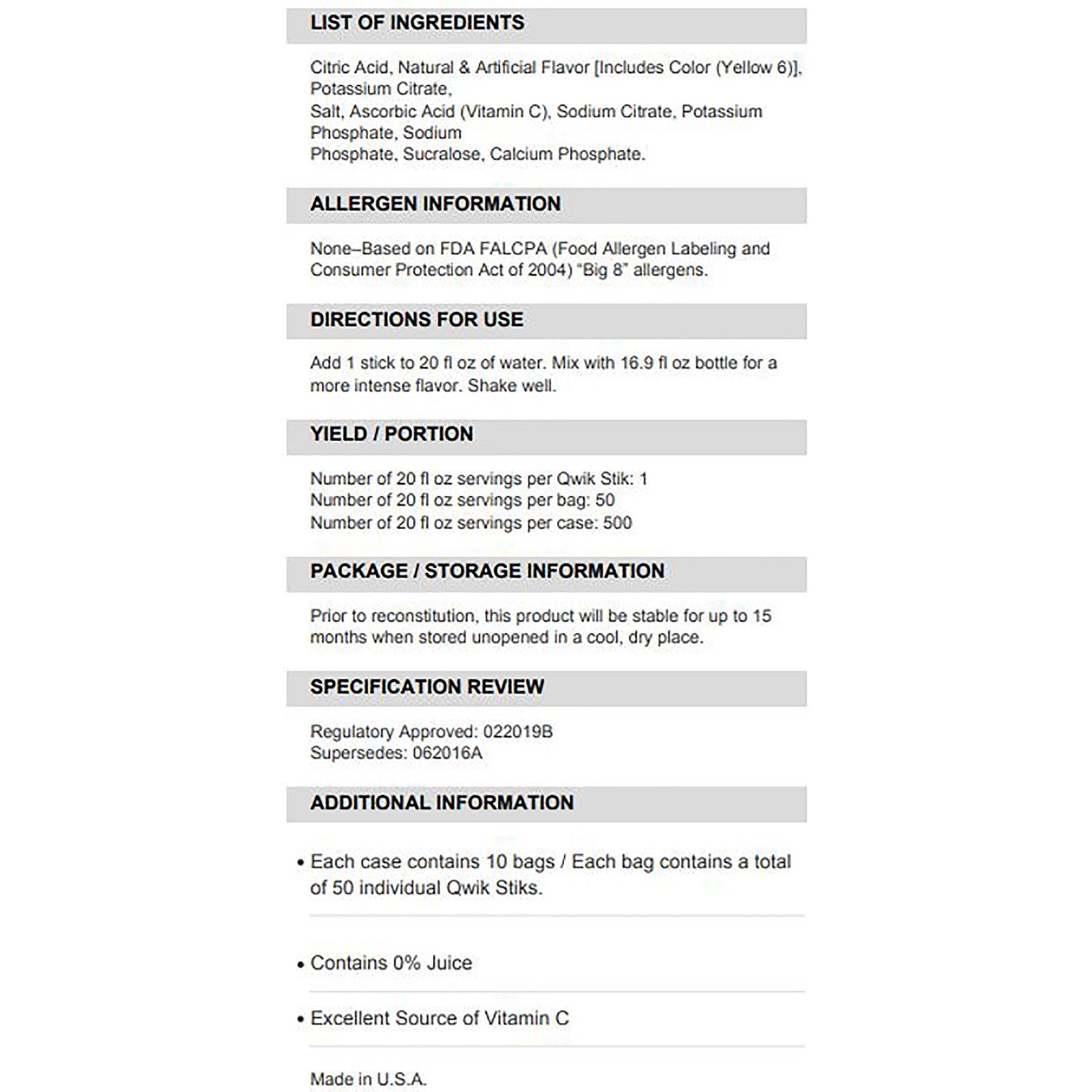 Sqwincher® Quik Stik® Zero Orange Electrolyte Replenishment Drink Mix, 0.11 oz. Individual Packet