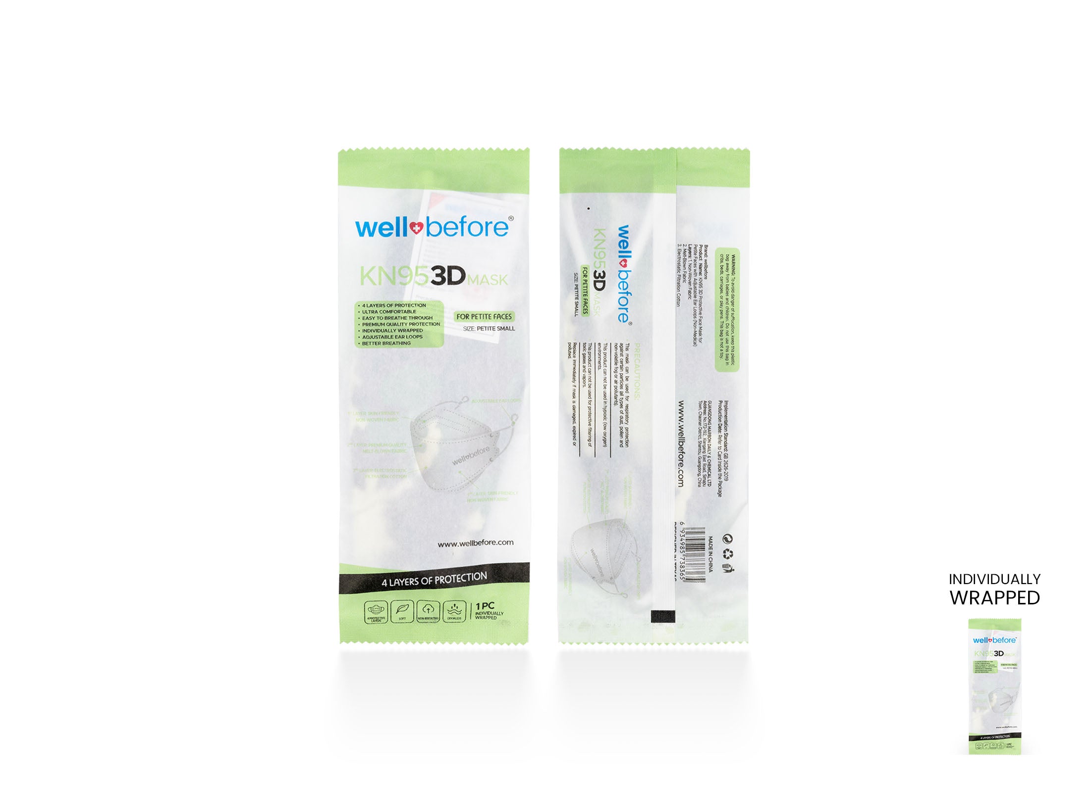 Kids KN95 Mask | Individually Wrapped, Elastic Ear Loops - Bag of 10