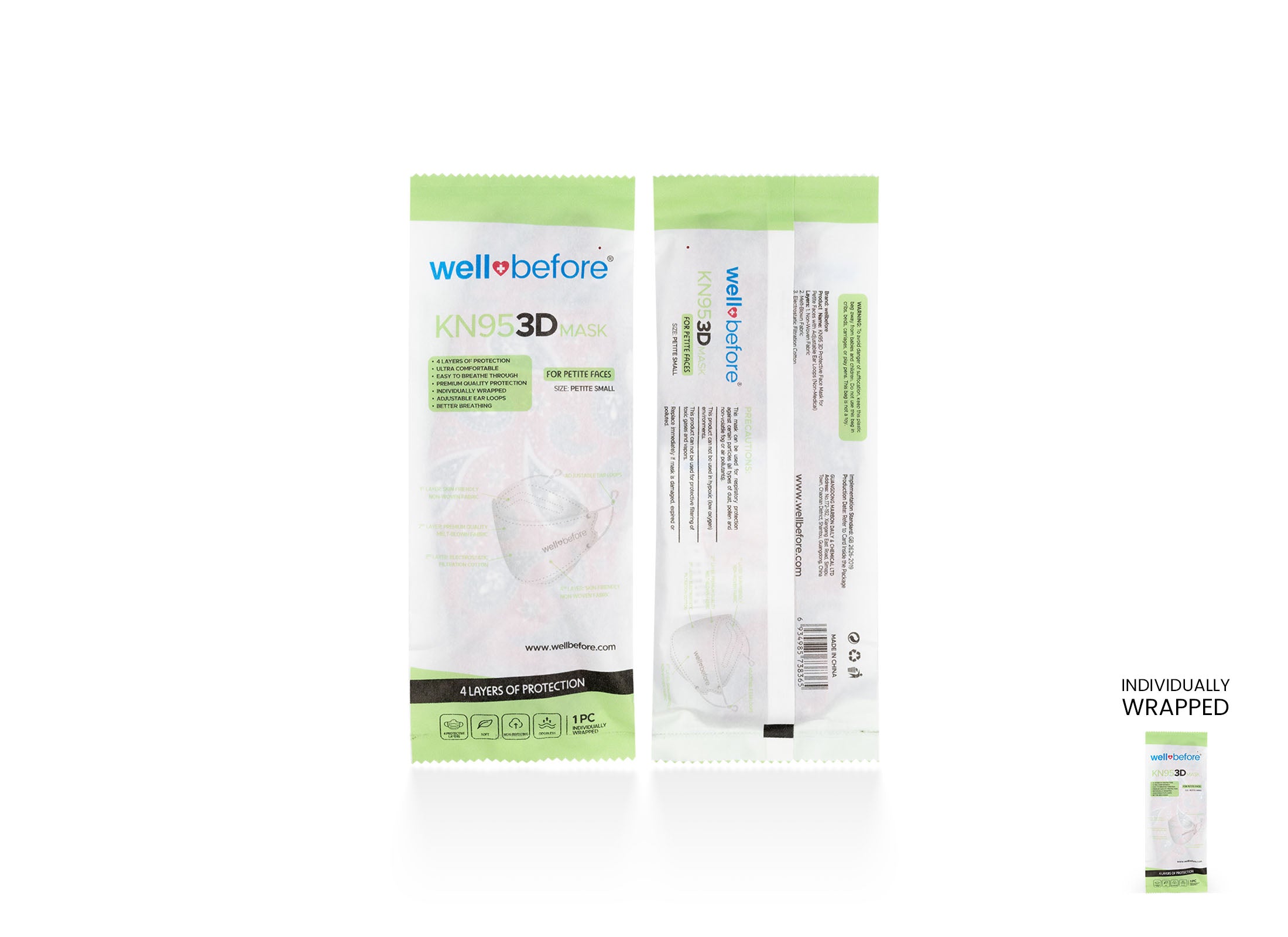 Kids KN95 Mask | Individually Wrapped, Elastic Ear Loops - Bag of 10