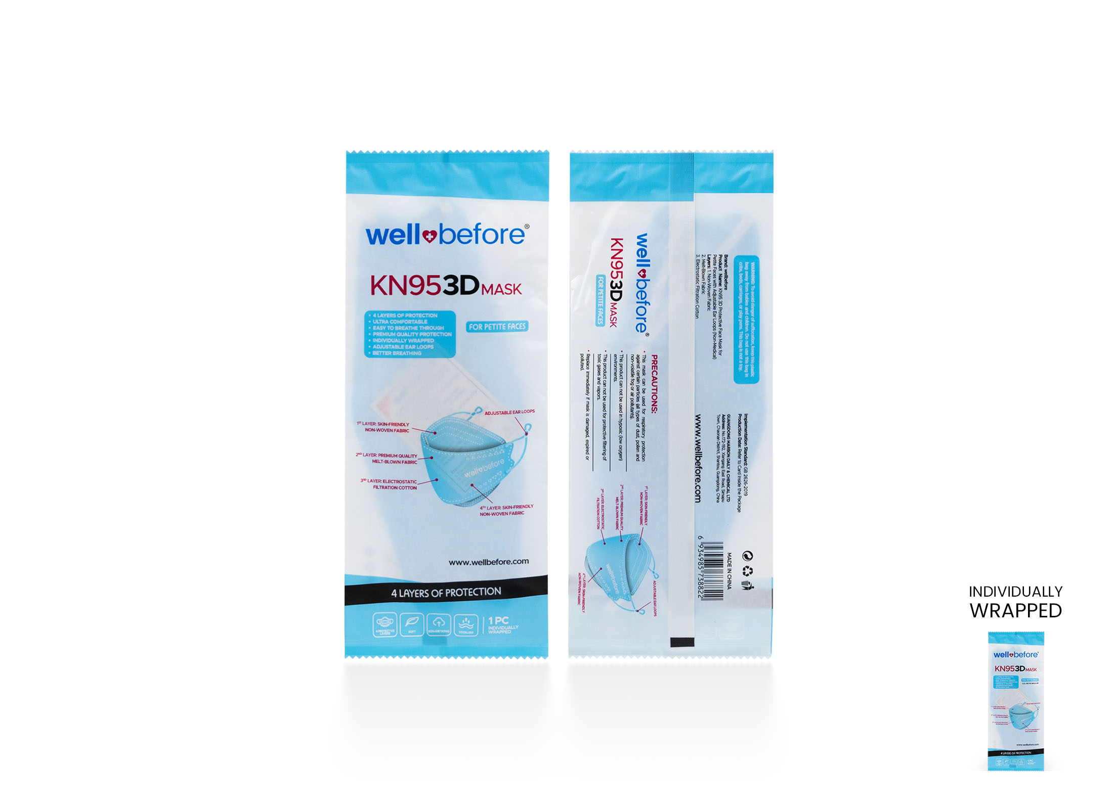 Kids KN95 Mask | Individually Wrapped, Elastic Ear Loops - Bag of 10