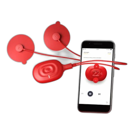 PowerDot 2.0 Uno pod with smartphone app showing guided program