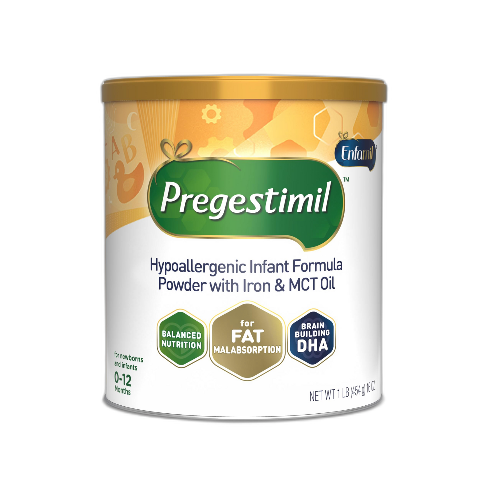 Enfamil Pregestimil hypoallergenic infant formula 1 lb can transparent background