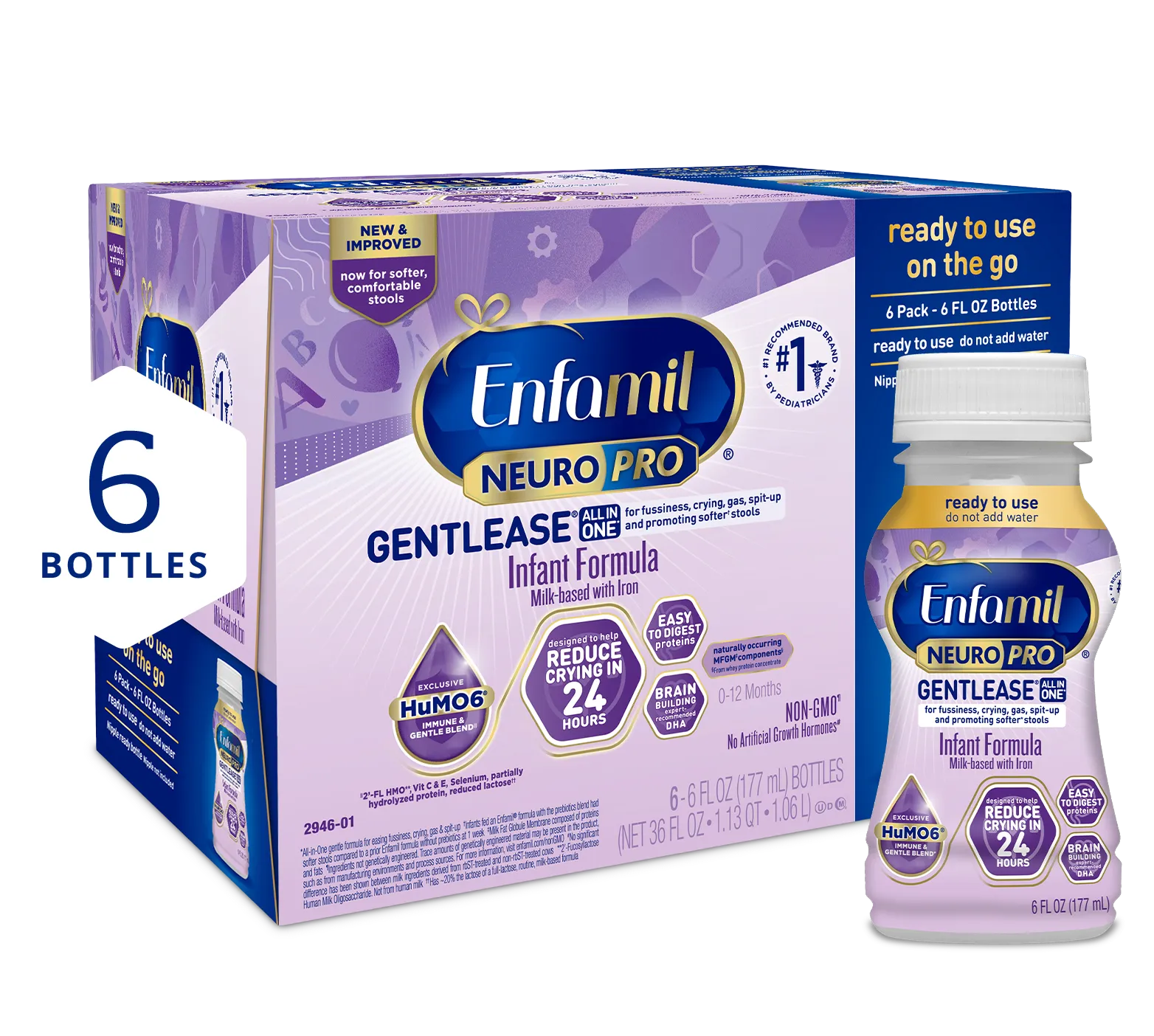 Enfamil NeuroPro Gentlease Ready-to-Use 6 fl oz Bottles 6-Pack