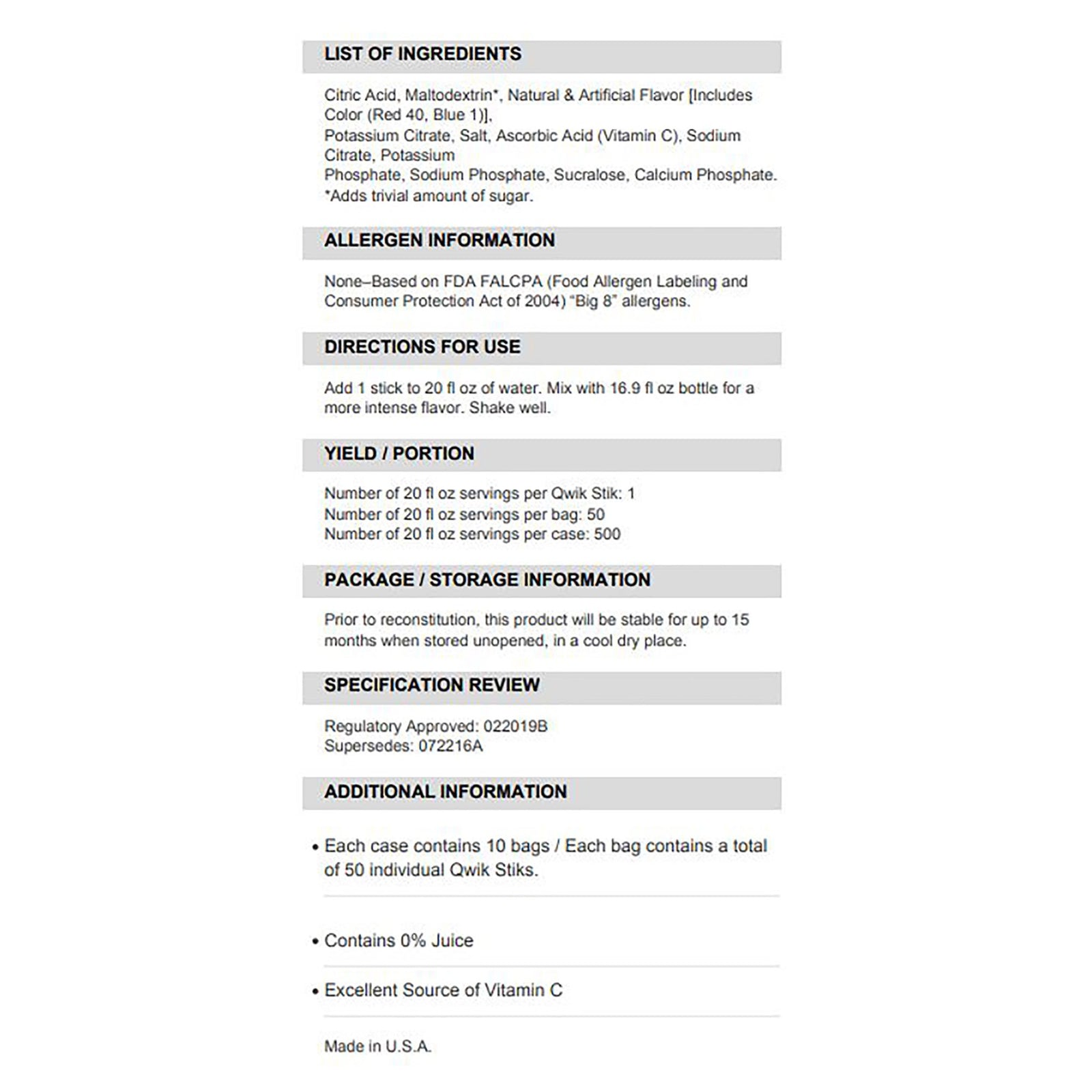 Sqwincher Quik Stik Zero Oral Electrolyte Solution