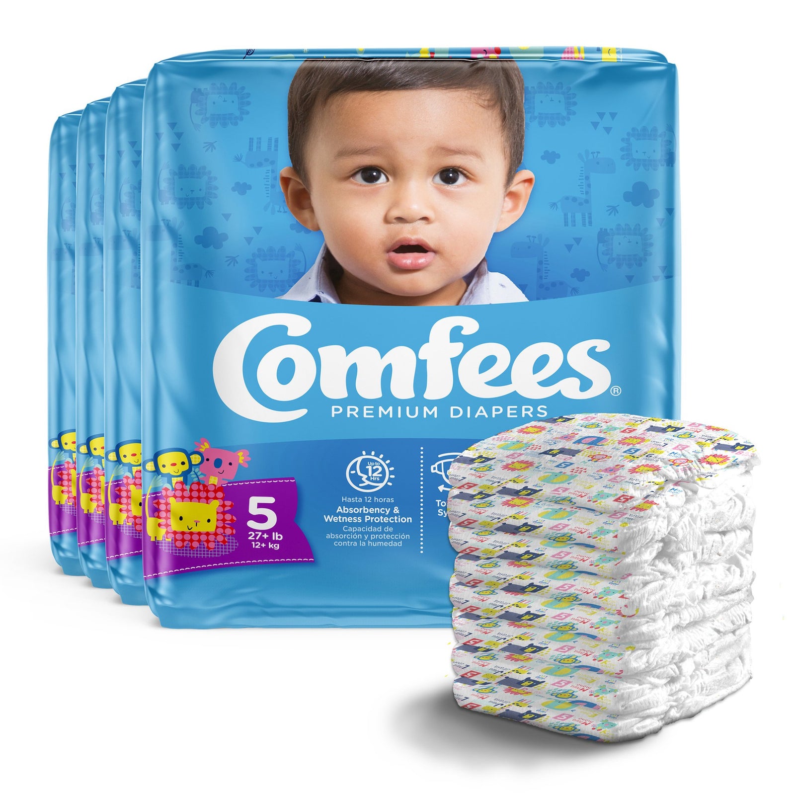 Attends Comfees Premium Baby Diaperss, Unisex, Tab Closure, Size 5