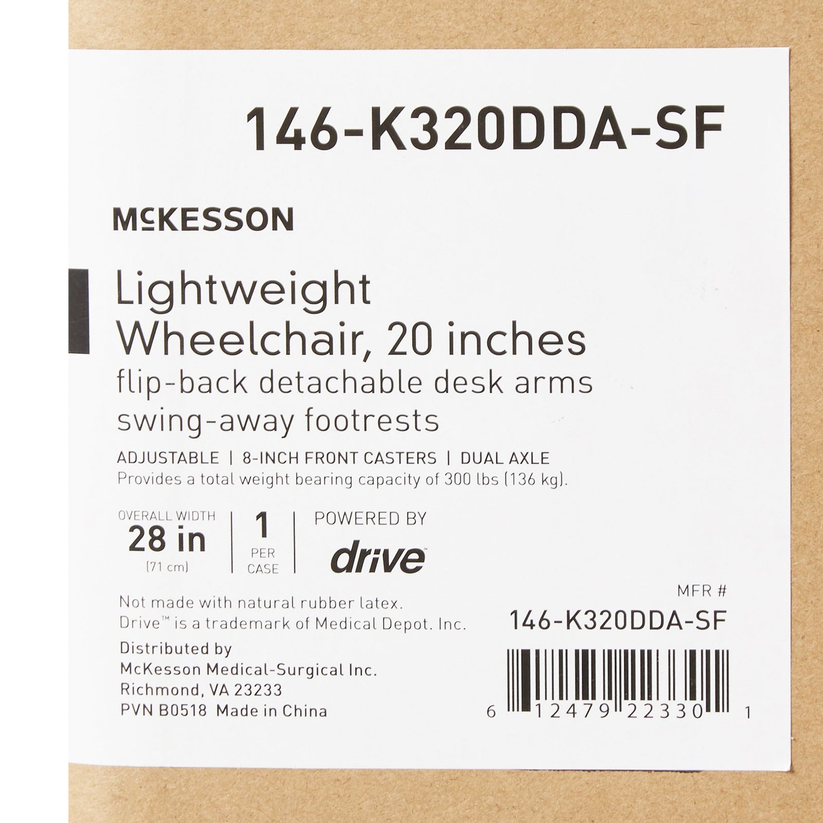 McKesson Lightweight Wheelchair Dual Axle (18" & 20" Seat Widths) w/ Swing-Away Footrest/Elevating Legrest, Black Upholstery, 300 lbs. Weight Capacity