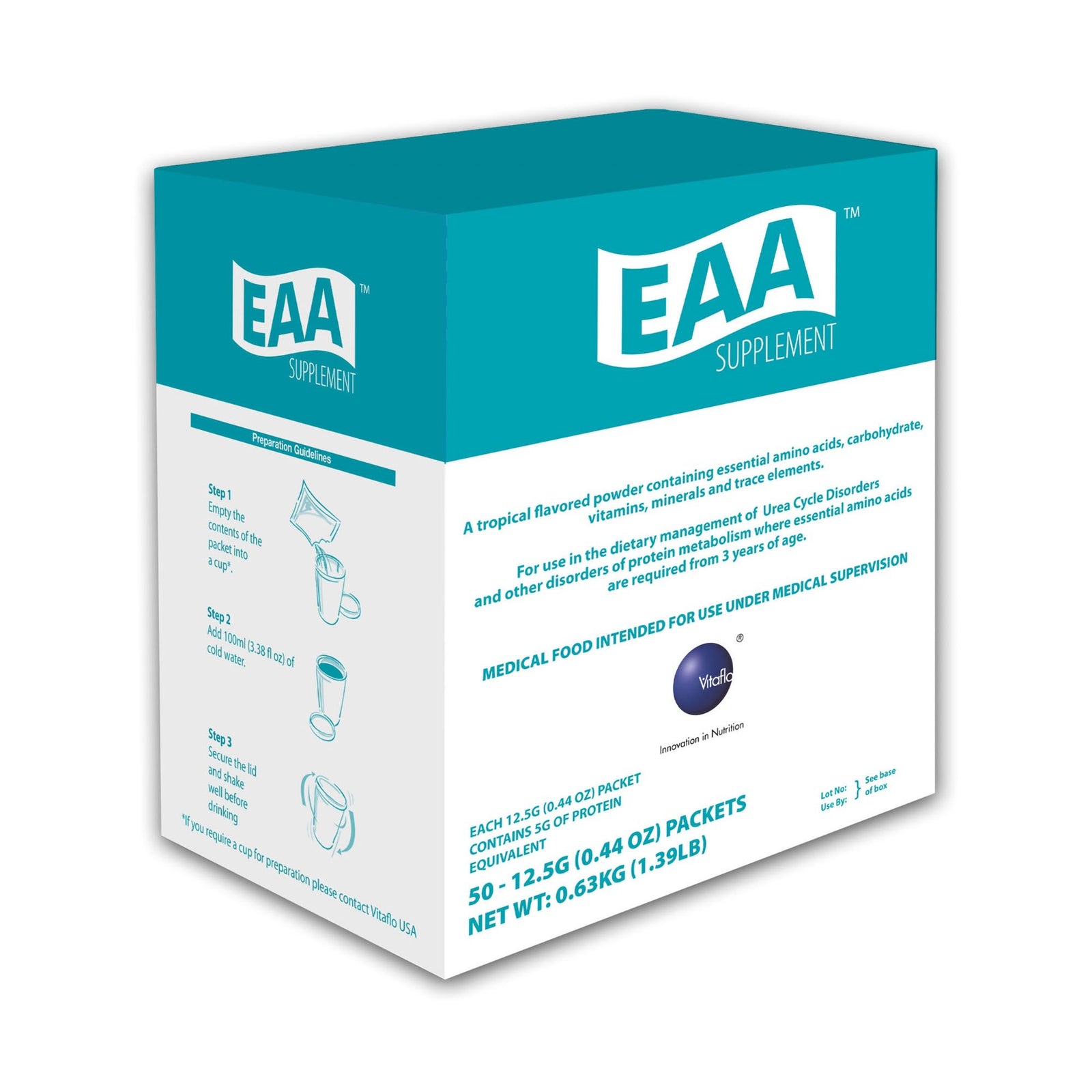 EAA Unflavored Amino Acid Oral Supplement, 12.5 Gram Individual Packet