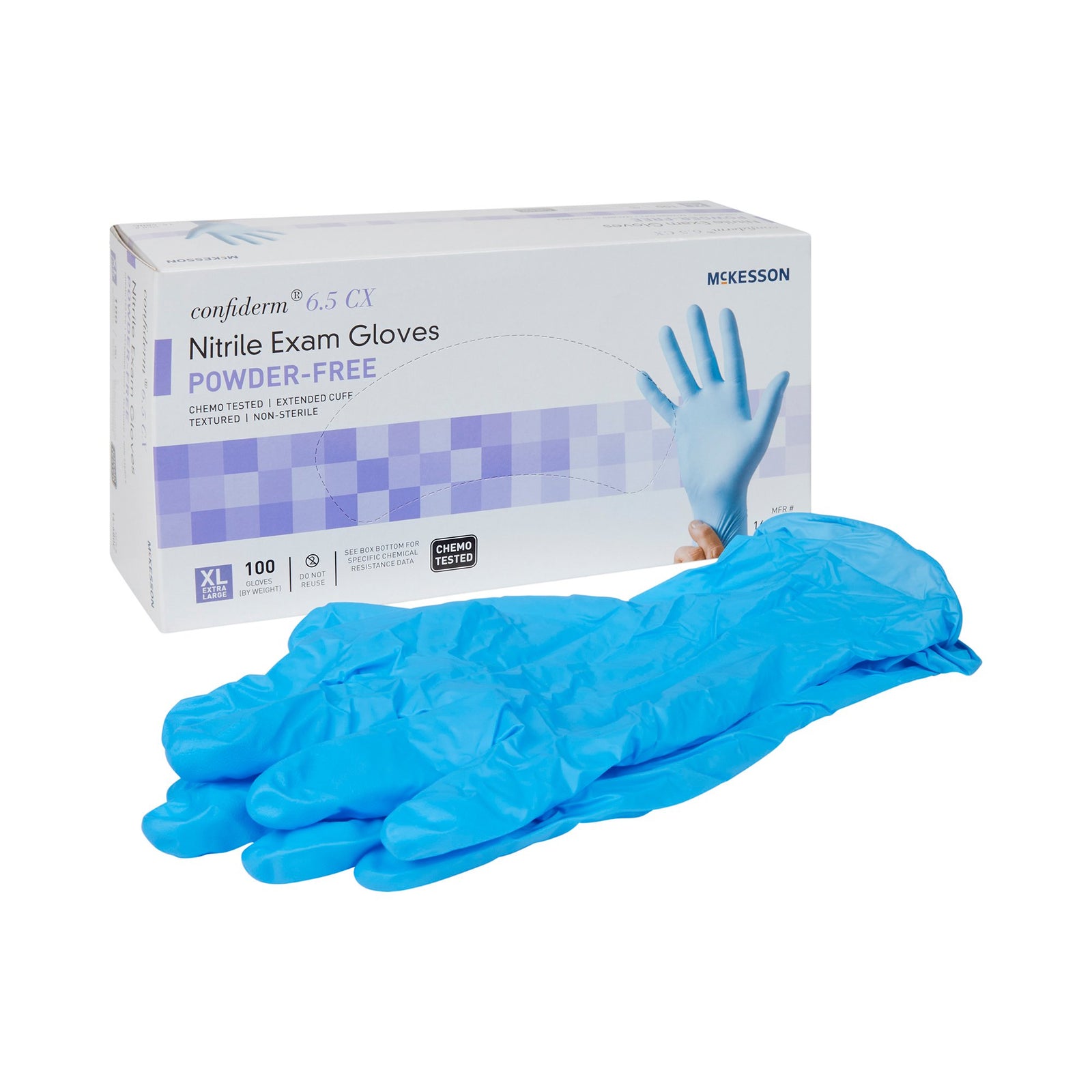 McKesson Confiderm 6.5CX Extended Cuff Nitrile Extended Cuff Length Exam Glove