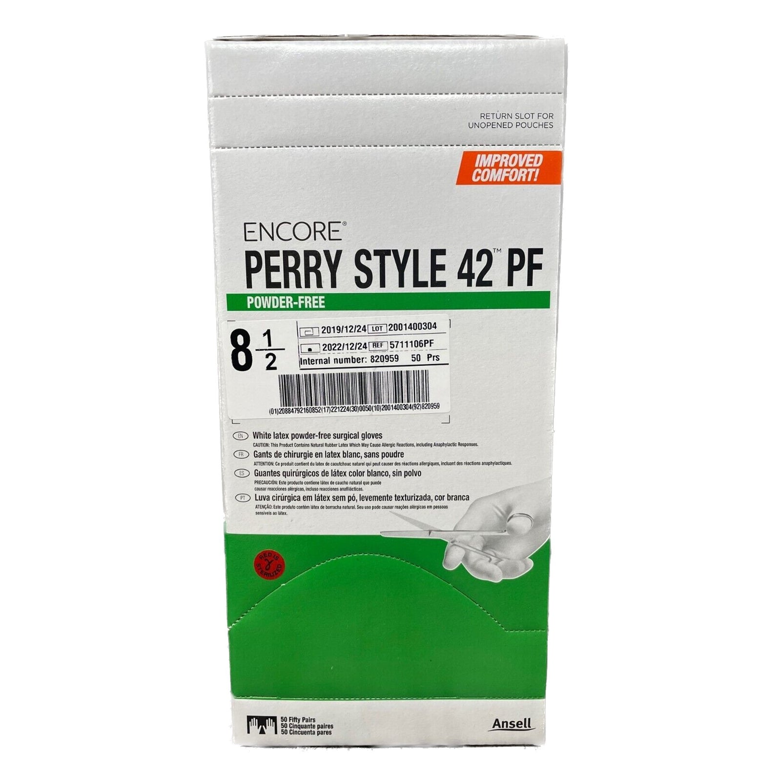 ENCORE Perry Style 42 PF Latex Standard Cuff Length Surgical Glove