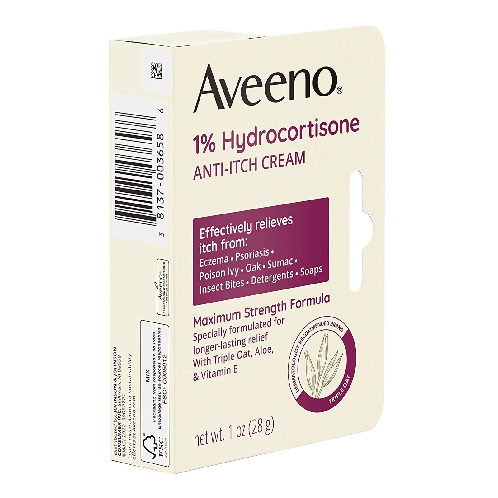 Aveeno Active Naturals 1% Itch Relief Cream, 1oz Tube