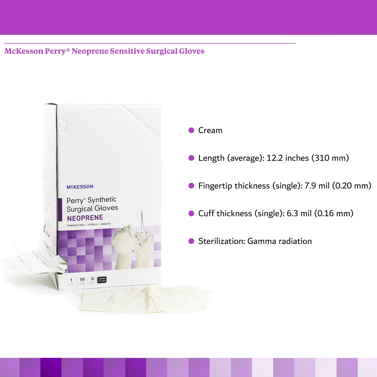 McKesson Perry Synthetic Surgical Gloves Polychloroprene Standard Cuff Length Surgical Glove