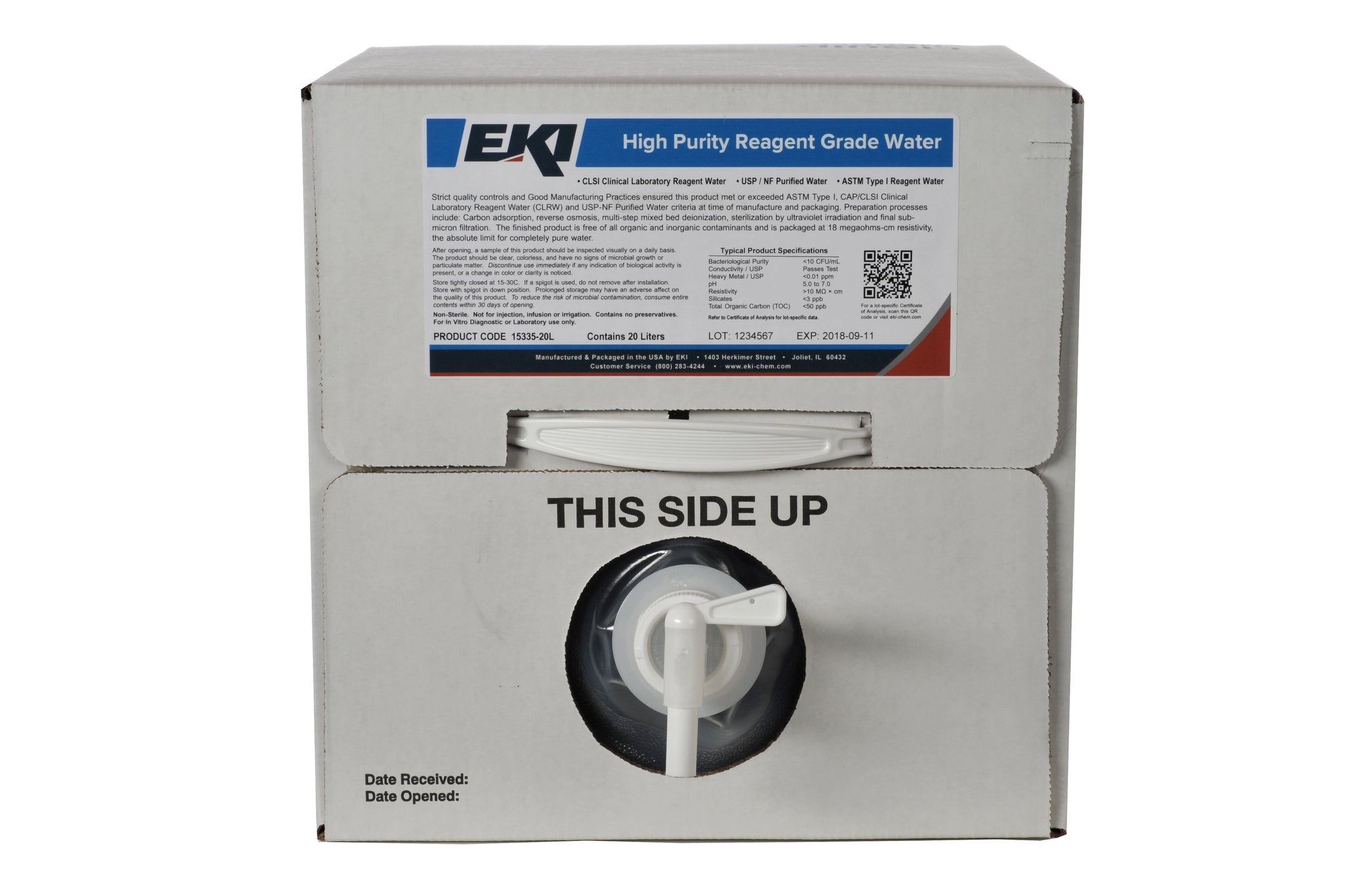 Chemistry Reagent Deionized Water Reagent Grade / Astm Type I 100% 10 Liter