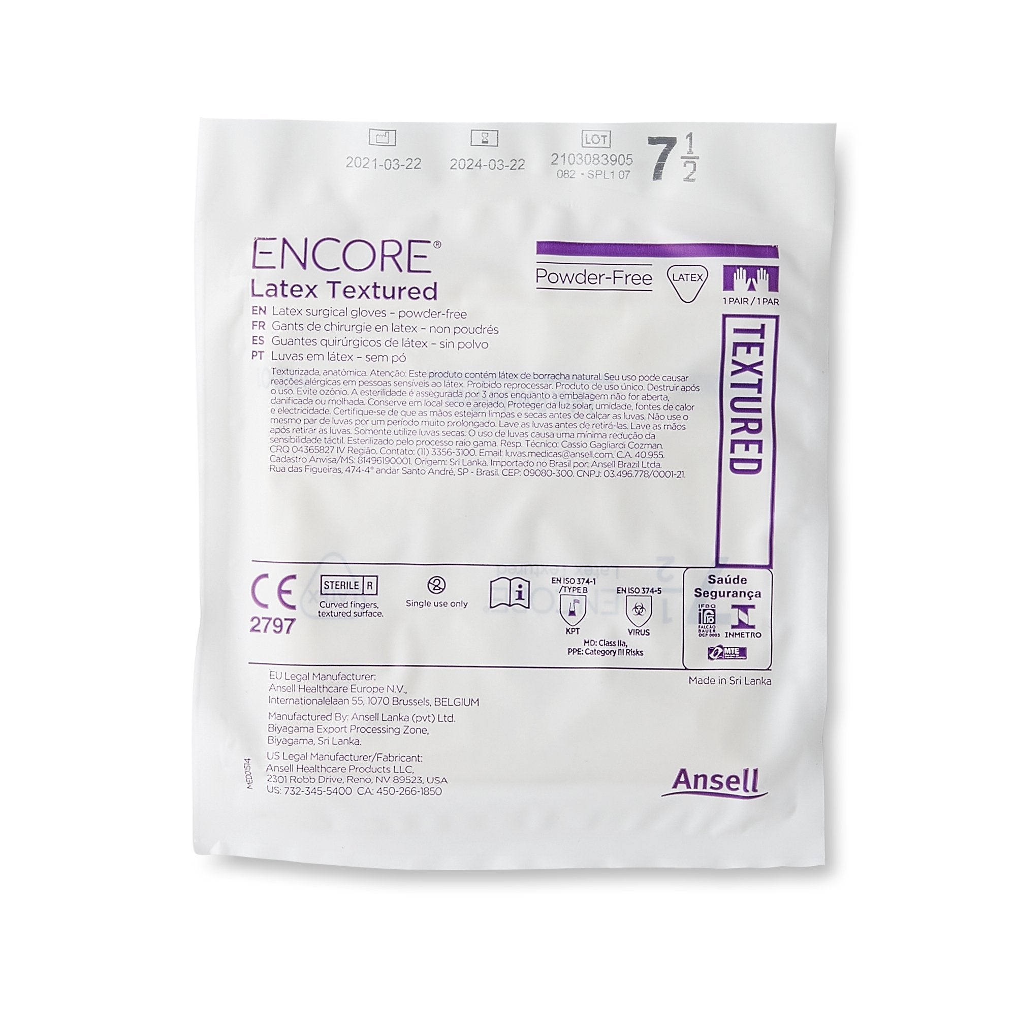 Ansell Encore Sensi-Touch Sterile Surgical Gloves – Size 8.5, Powder-Free Latex, 50 Pairs (Box Of 100), Exp 06/2024