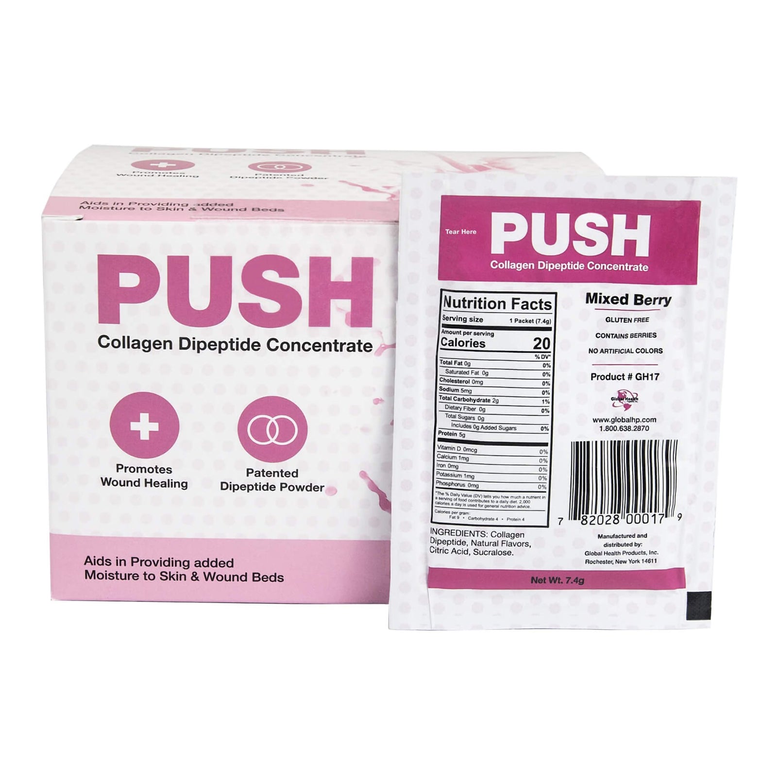 PUSH Collagen Dipeptide Concentrate Mixed Berry Oral Supplement, 7.4 Gram Individual Packet, 180 per Case