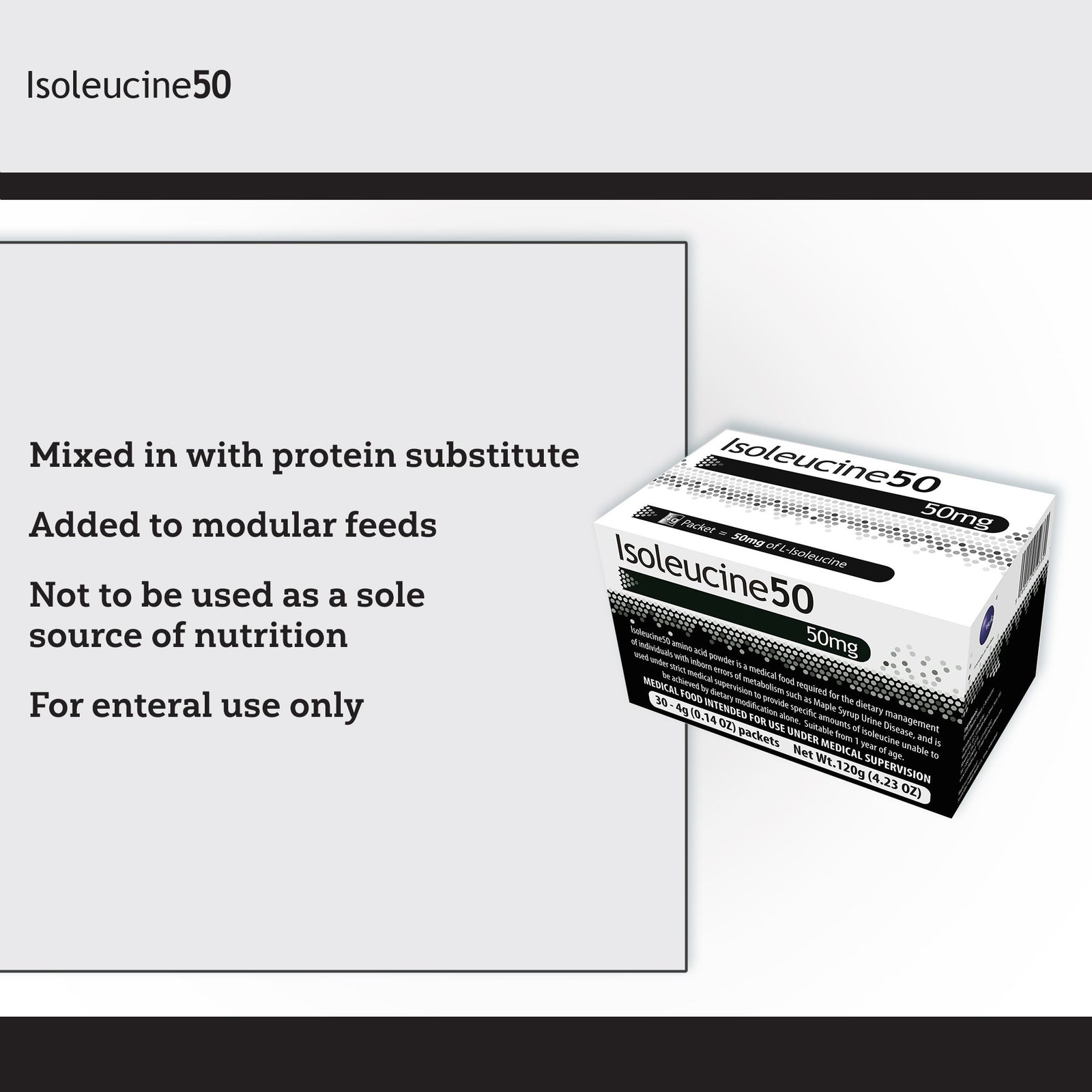 Isoleucine50 Unflavored Amino Acid Oral Supplement, 4 Gram Individual Packet