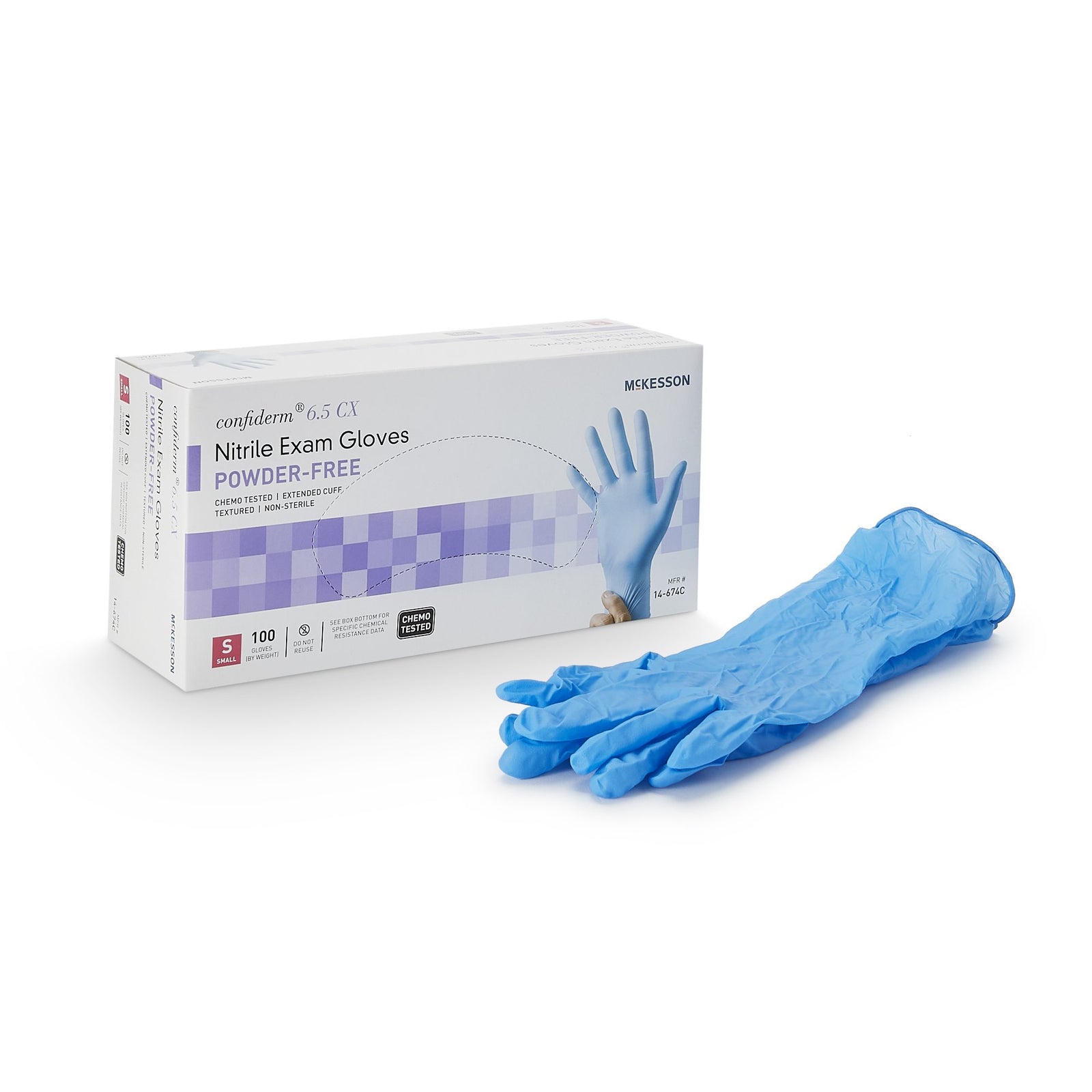 McKesson Confiderm 6.5CX Extended Cuff Nitrile Extended Cuff Length Exam Glove