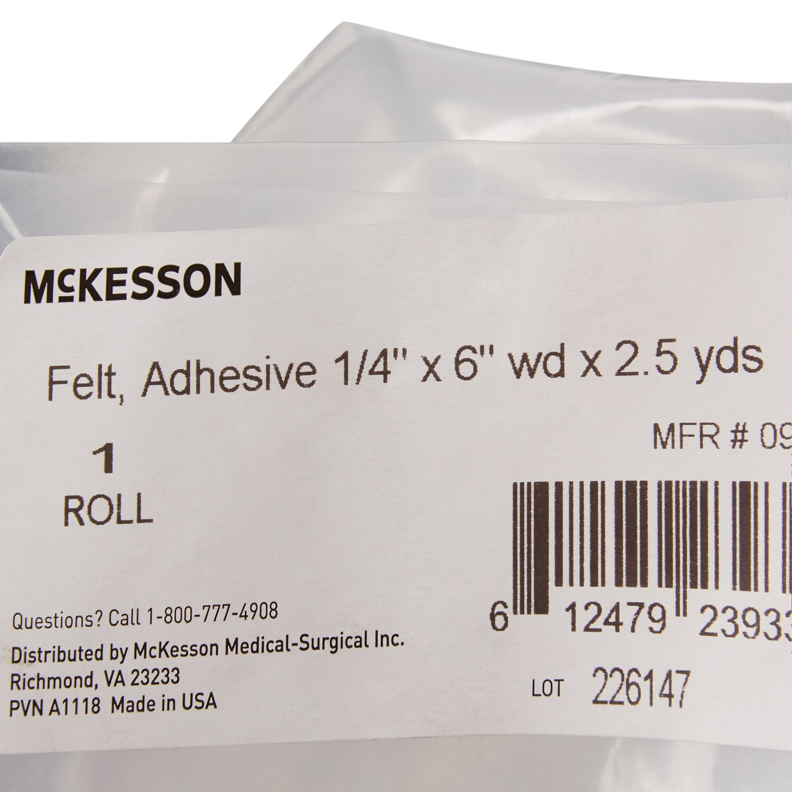 McKesson Orthopedic Felt Roll Adhesive, Non-Sterile, 1/4 inches x 6 inches x 2-1/2 yards