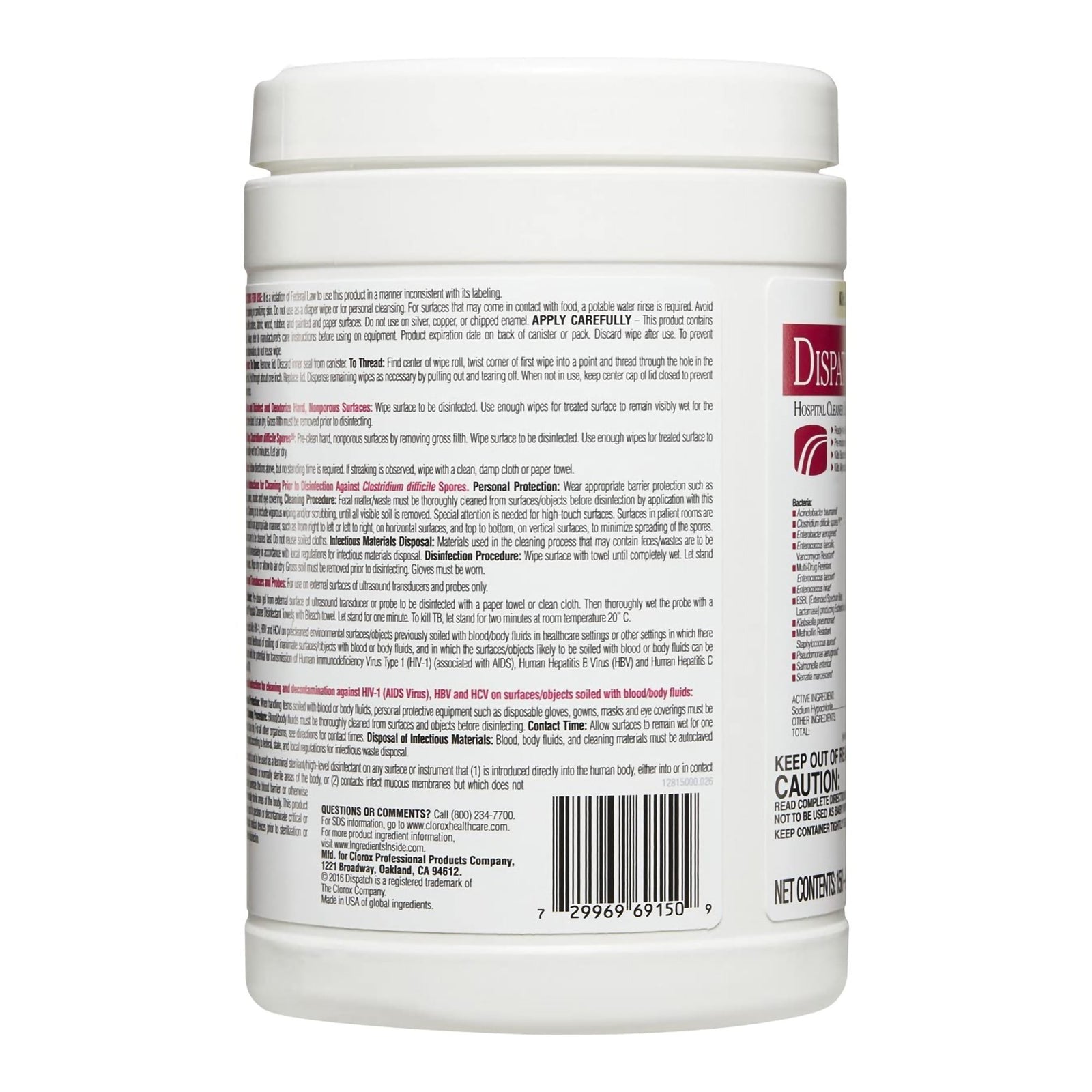 Dispatch Hospital Cleaner Disinfectant Towels with Bleach