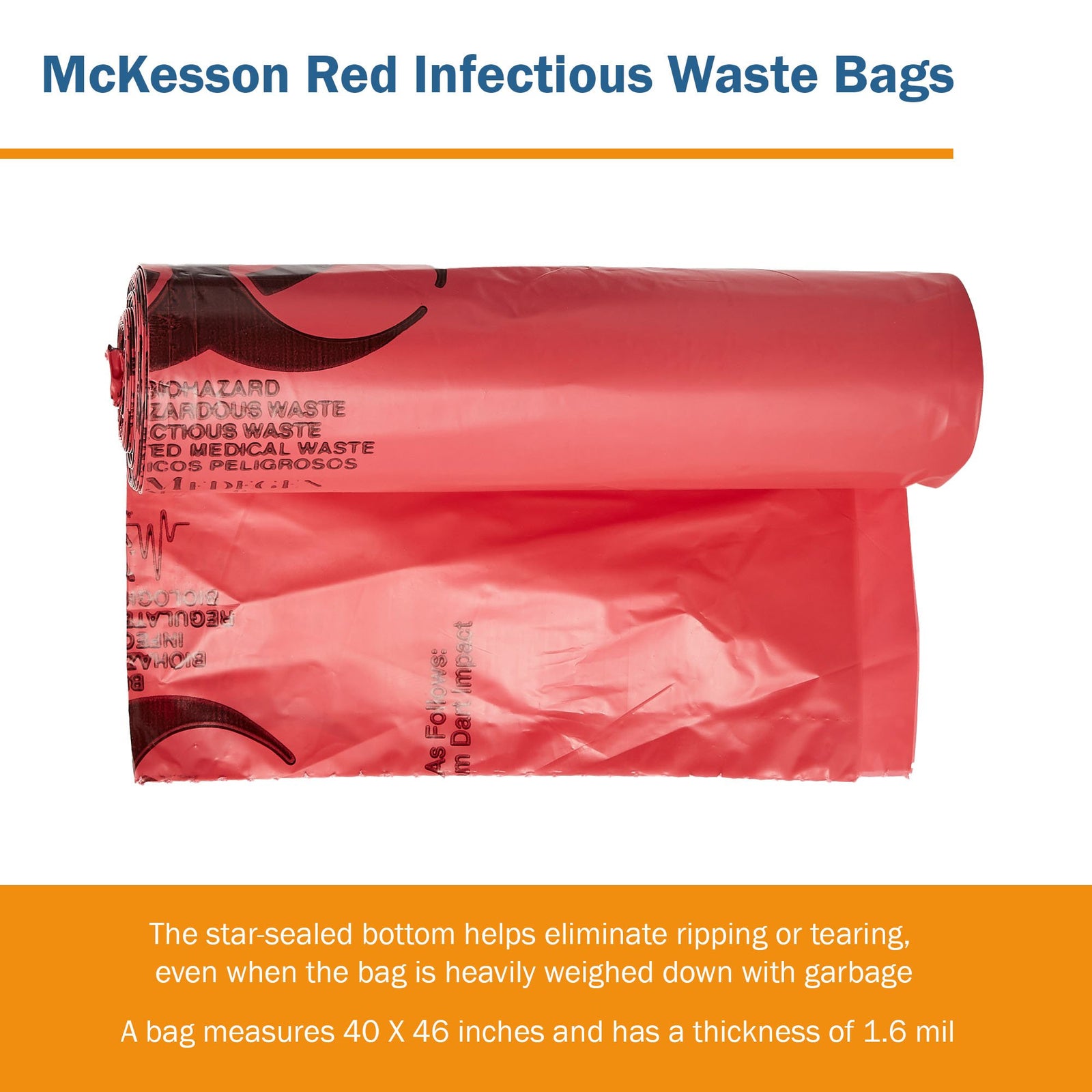 McKesson Infectious Waste Bags (40-45 gal., 30-33 gal., 7-10 gal.) - LLDPE Red