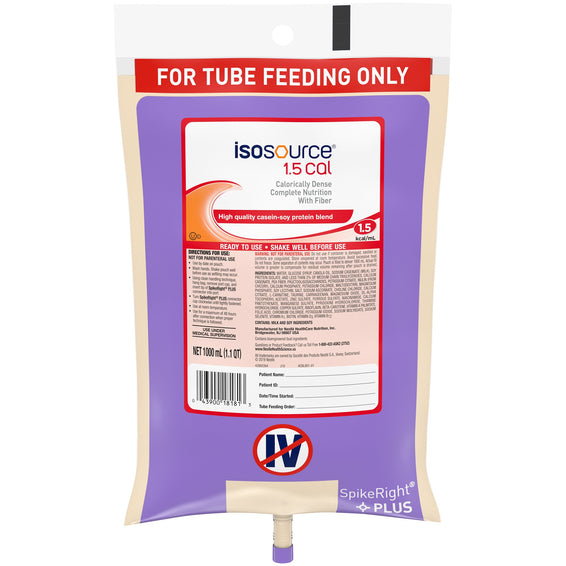 Nestle Isosource Tube Feeding Formula, 33.8 oz, Unflavored, Adult, Ready-To-Hang Bag, 6 per Case
