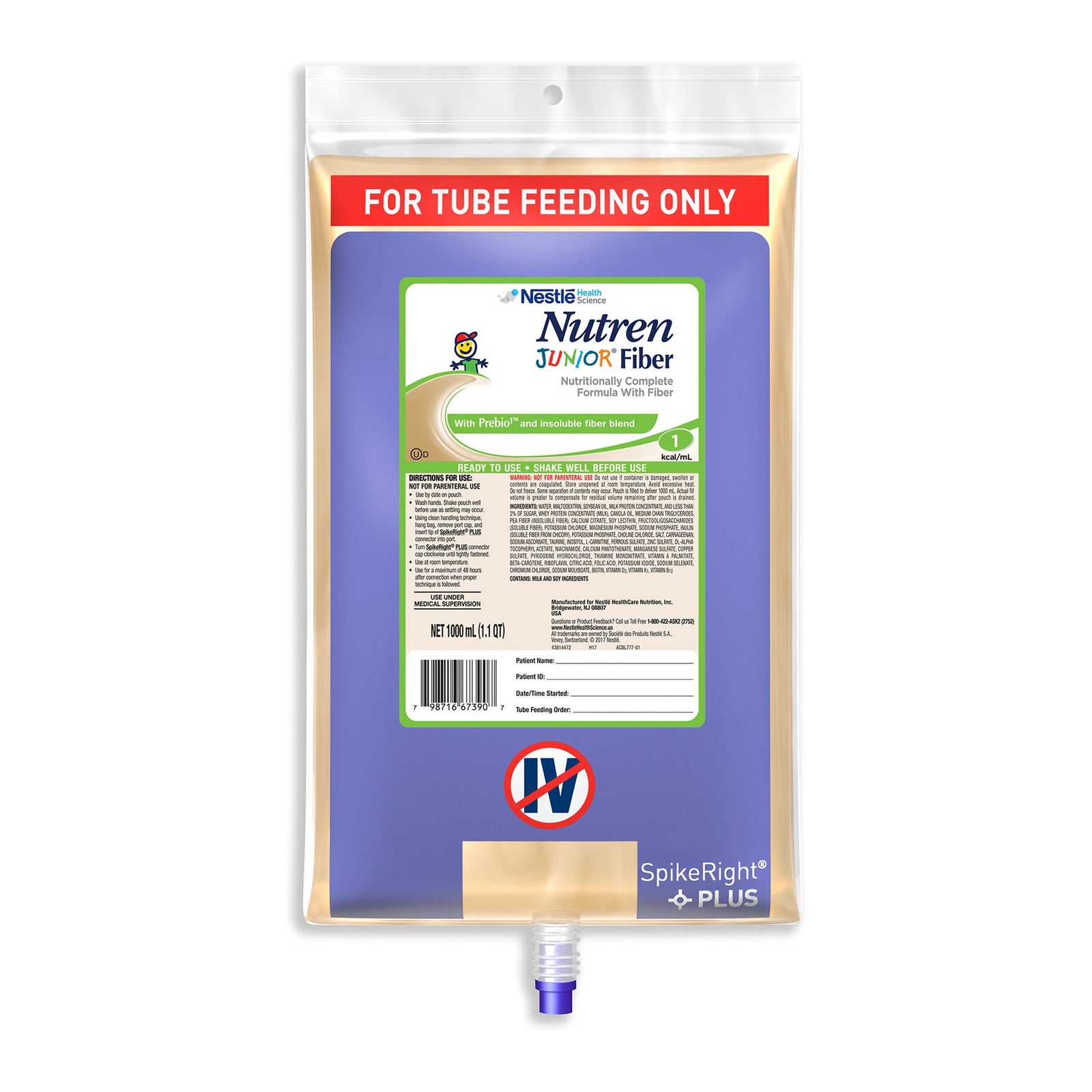 Nutren® Junior Fiber Ready to Hang Pediatric Tube Feeding Formula, 33.8 oz. Bag