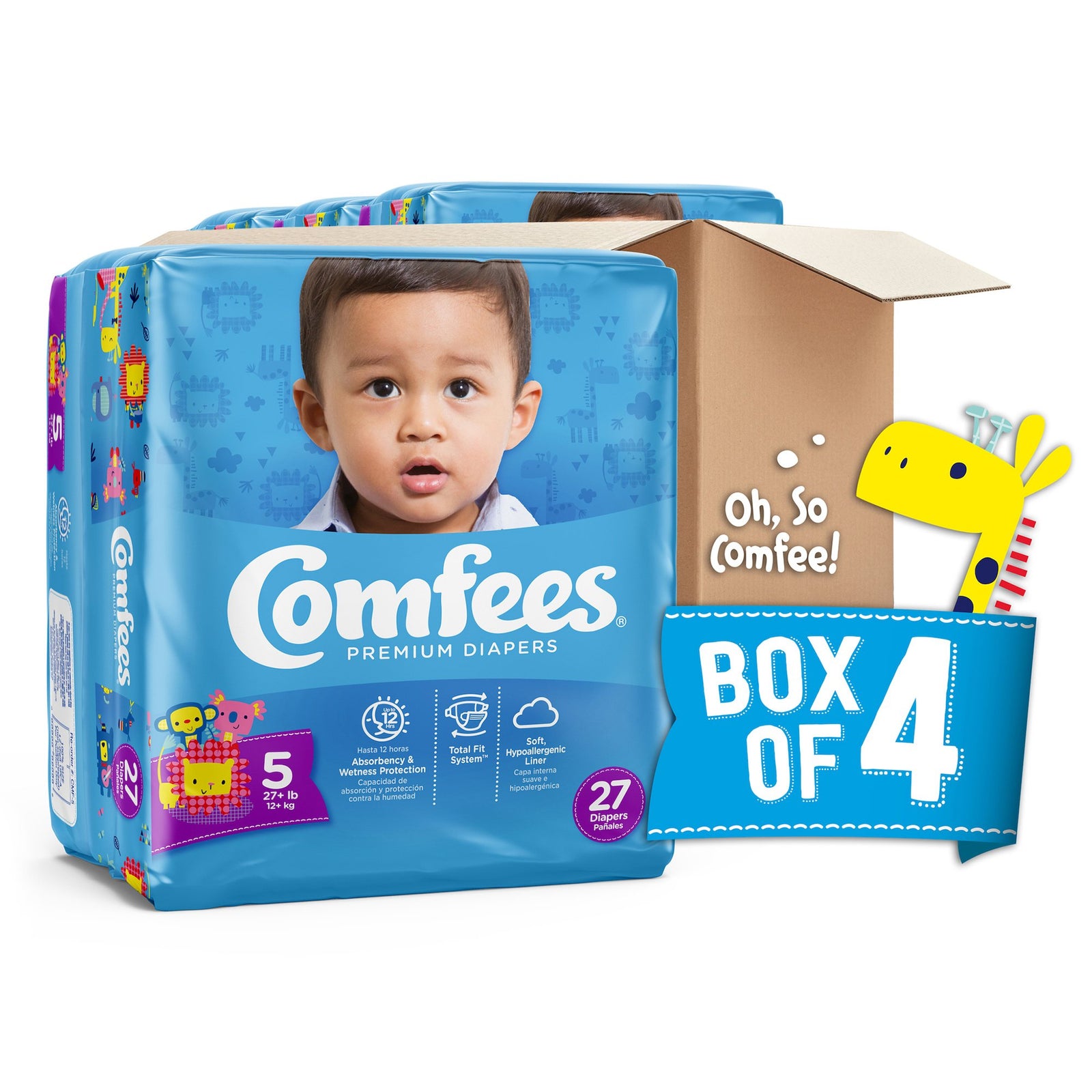 Attends Comfees Premium Baby Diaperss, Unisex, Tab Closure, Size 5