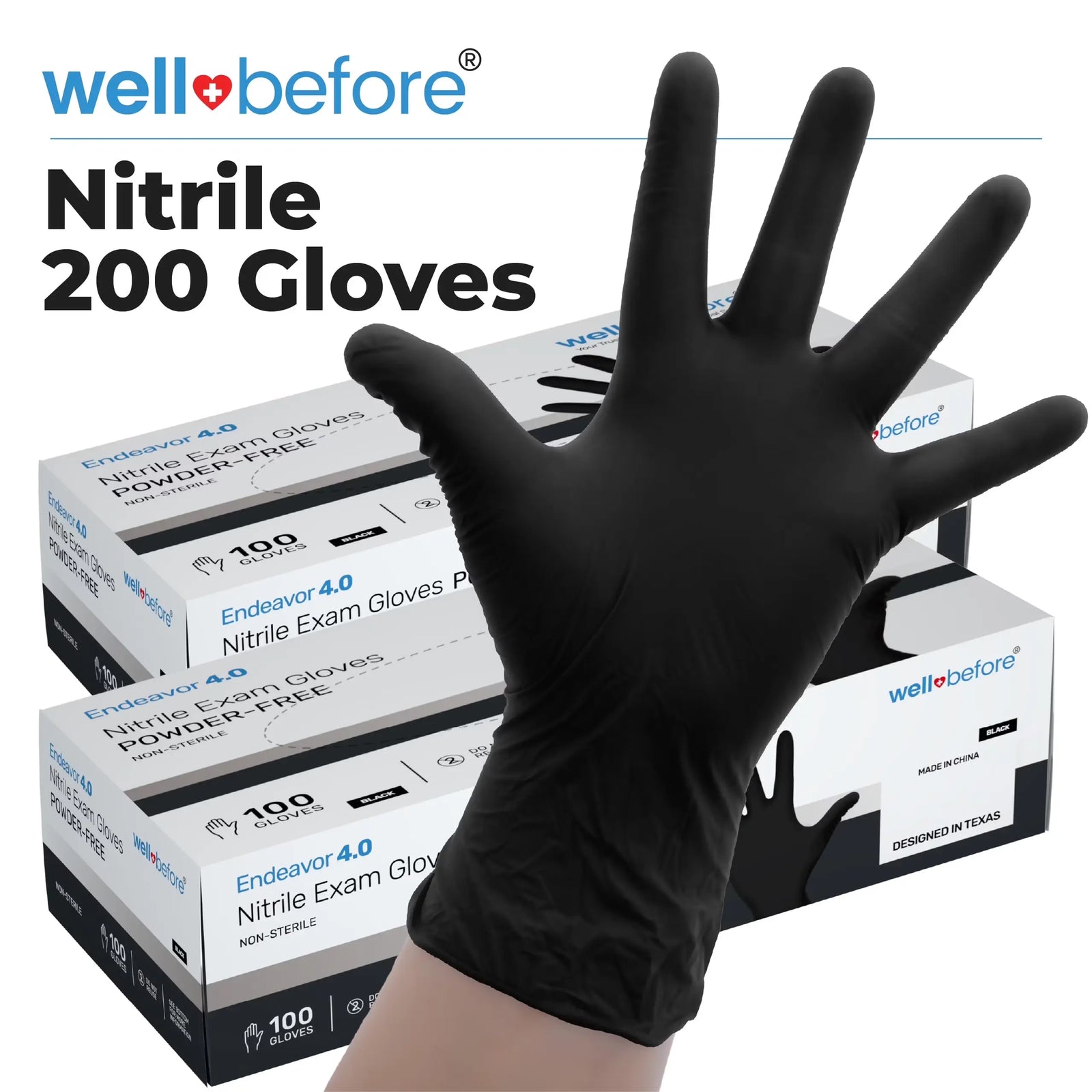 WellBefore Endeavor Black Nitrile Exam Gloves - 200 Count