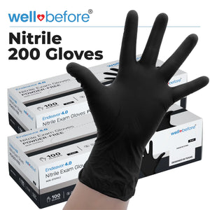 WellBefore Black Nitrile Disposable Gloves - Medium 200 Ct. Disposable Powder-Free and Latex-Free image
