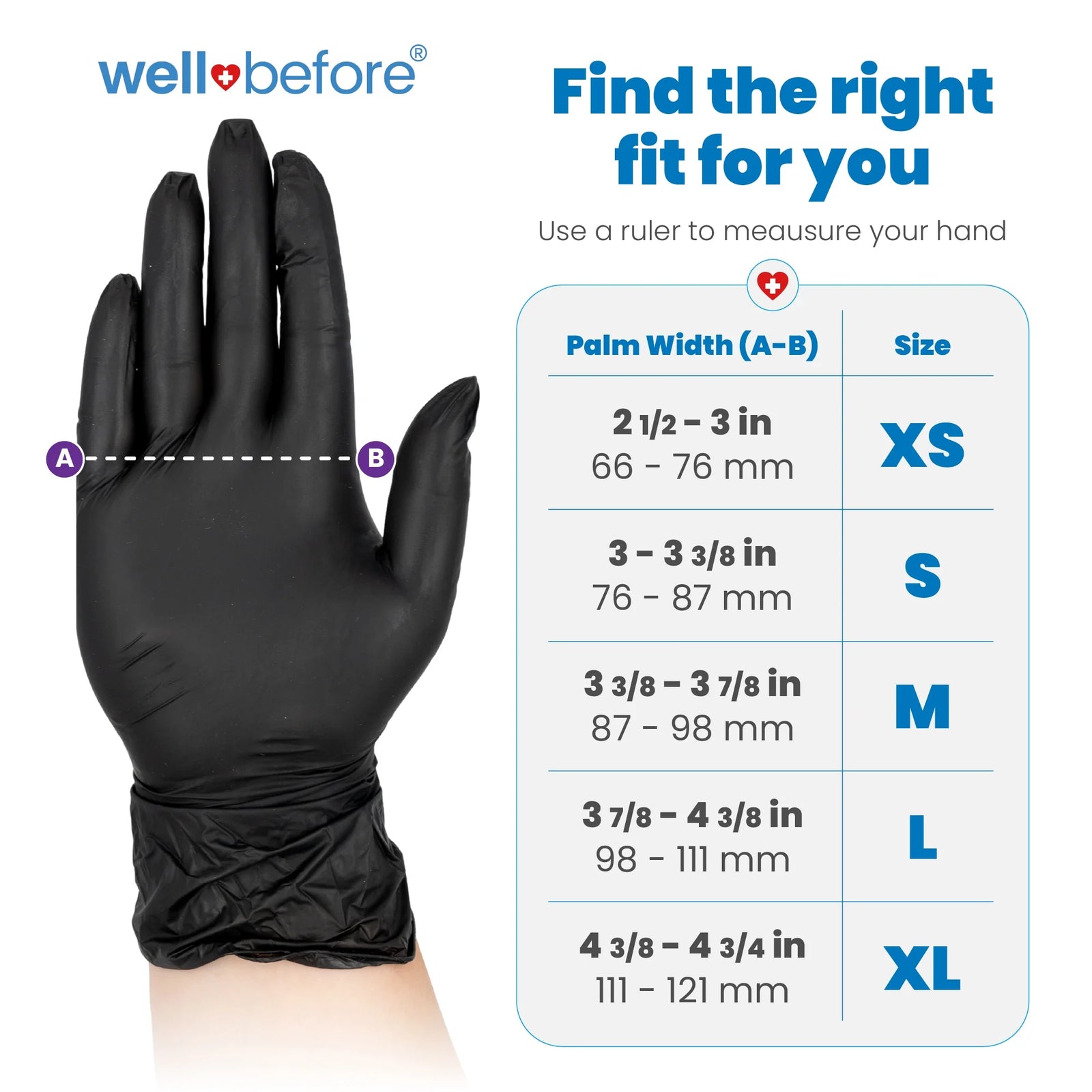 Hand sizing chart - XS through XL
