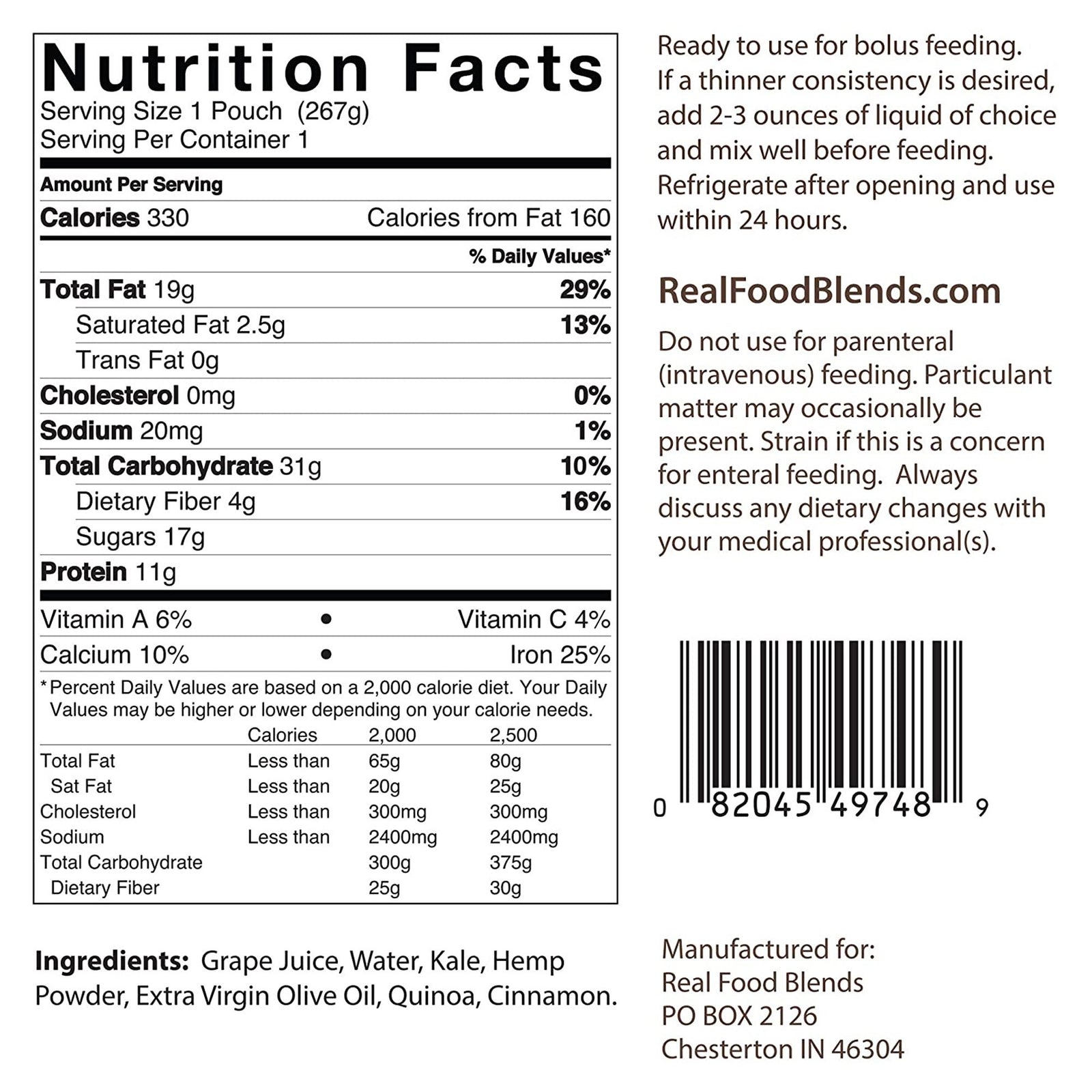 Real Food Blends Tube Feeding Formula