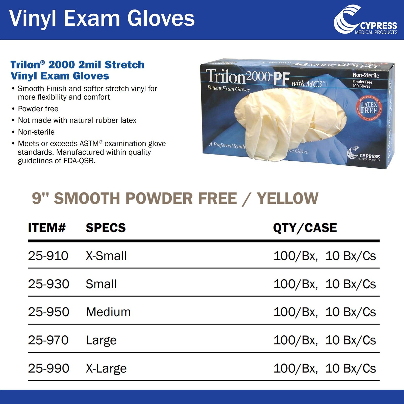 Trilon 2000 PF with MC3 Stretch Vinyl Standard Cuff Length Exam Glove