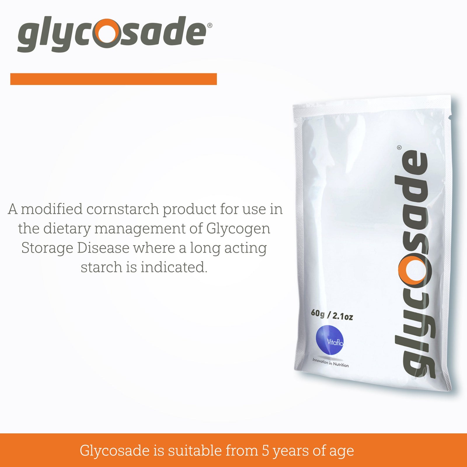 Glycosade® Unflavored Starch Oral Supplement, 60 Gram Individual Packet