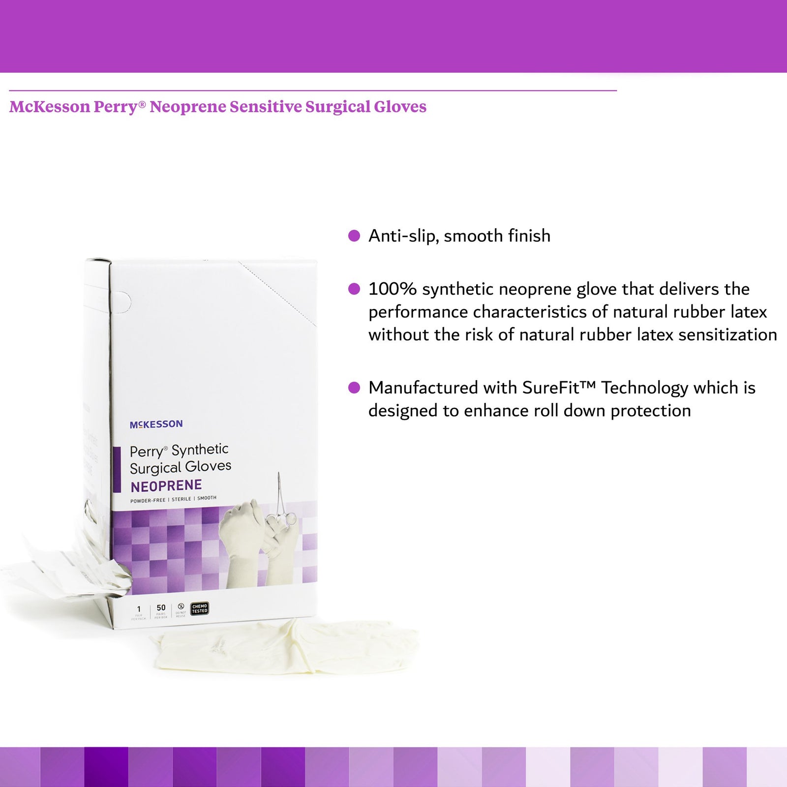 McKesson Perry Synthetic Surgical Gloves Polychloroprene Standard Cuff Length Surgical Glove