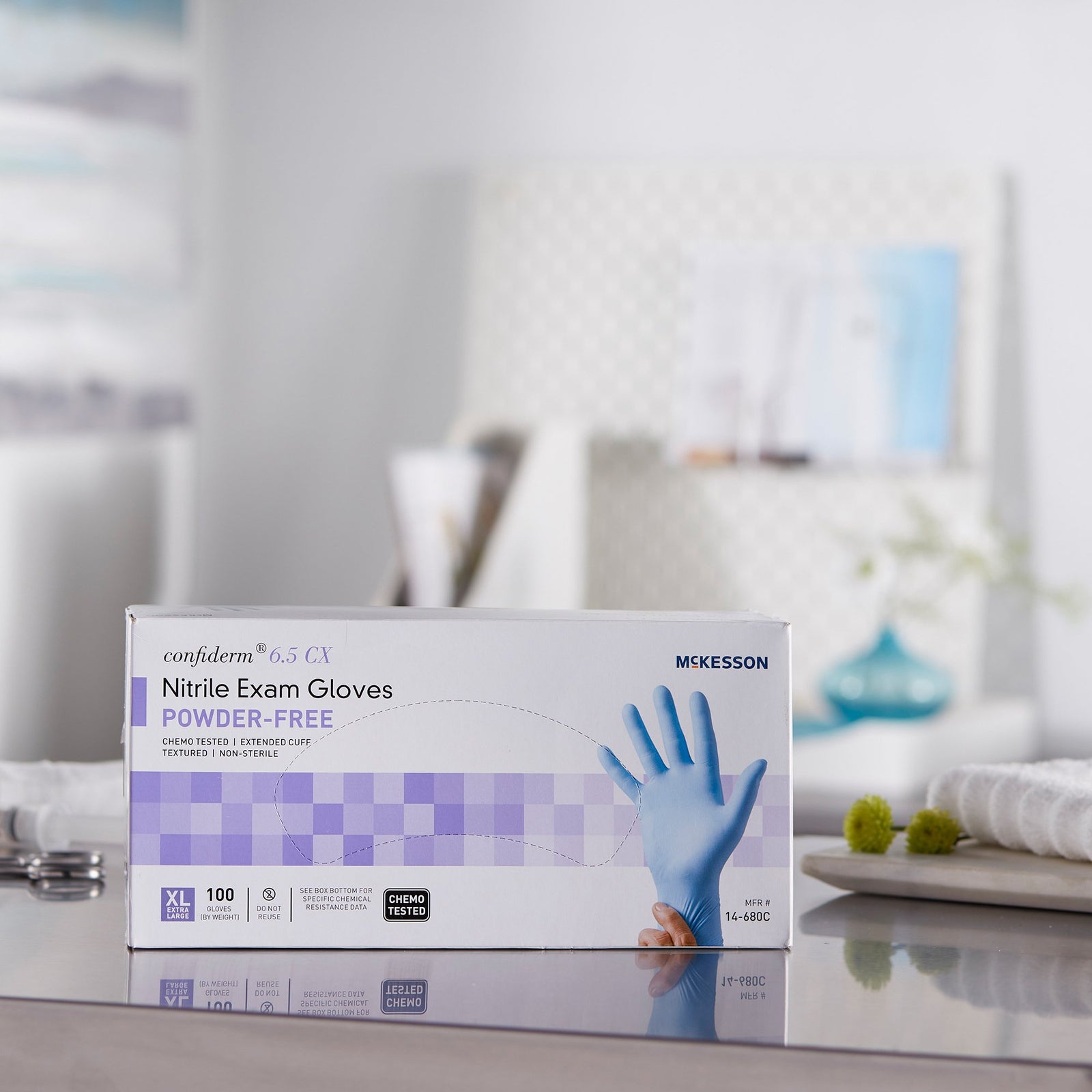 McKesson Confiderm 6.5CX Extended Cuff Nitrile Extended Cuff Length Exam Glove