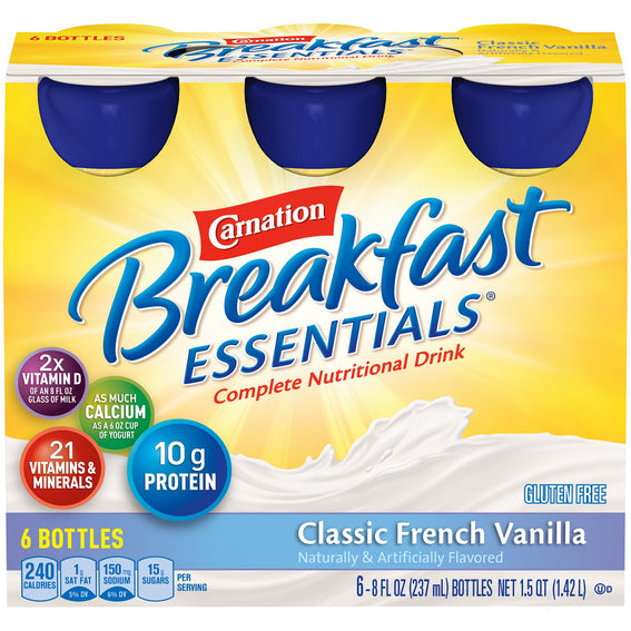 Nestle Healthcare Nutrition Carnation Breakfast Essentials, 240 Calories, Classic French Vanilla, 8 oz
